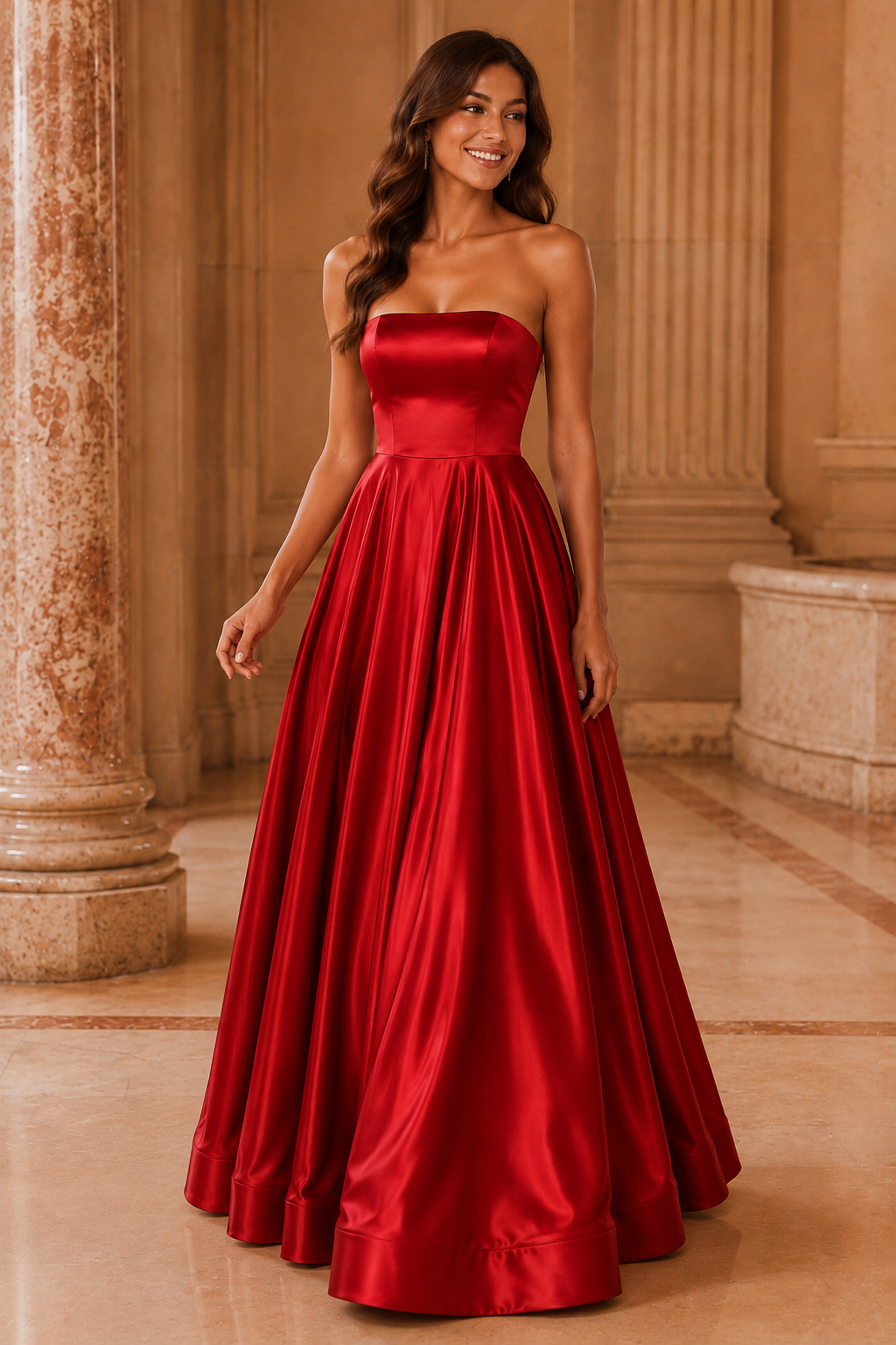 Kalvina A Line Satin Floor Length Prom Dress