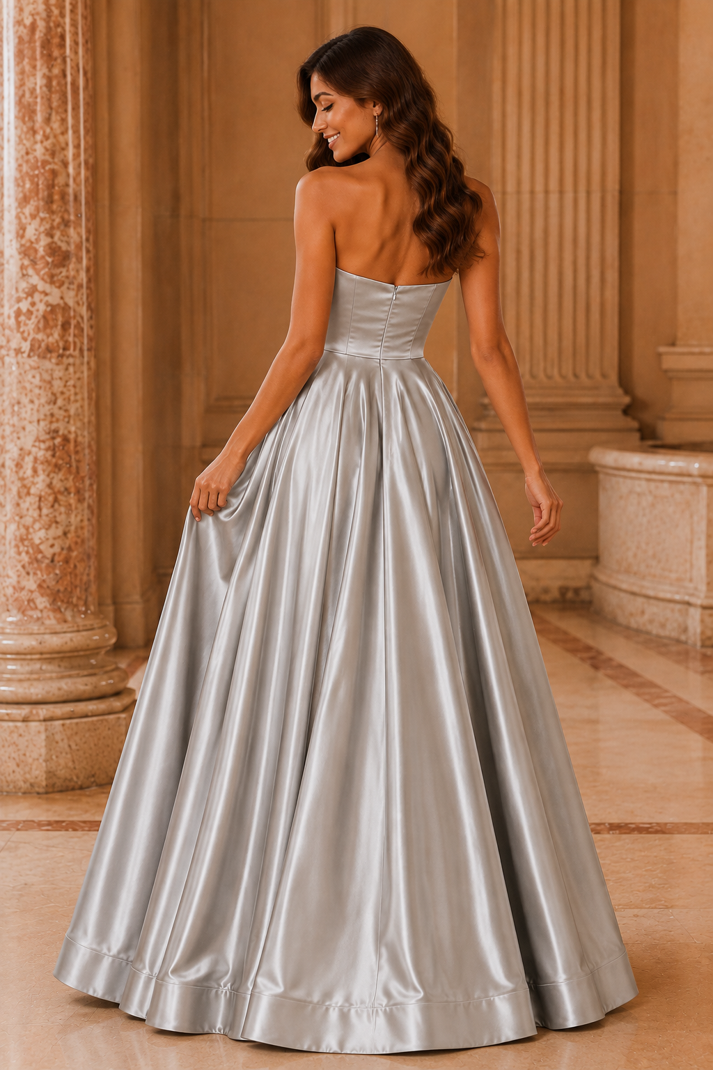 Kalvina A Line Satin Floor Length Prom Dress