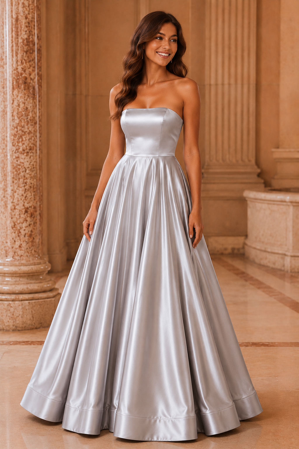 Kalvina A Line Satin Floor Length Prom Dress