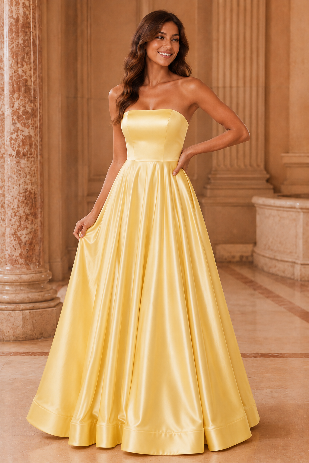 Kalvina A Line Satin Floor Length Prom Dress
