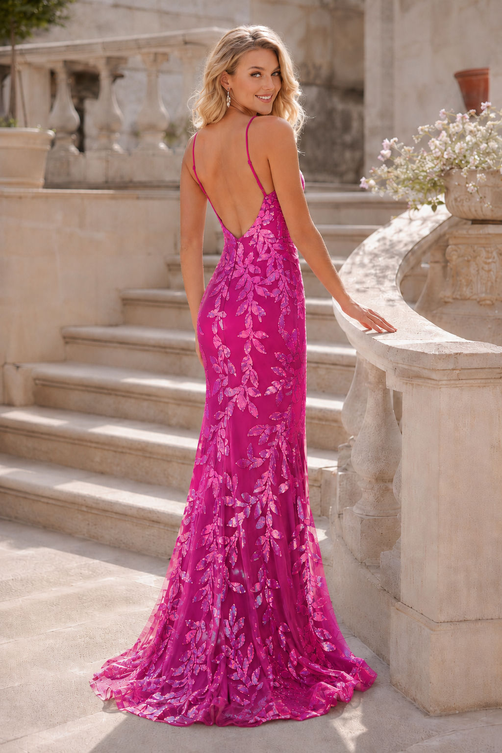Elidora Mermaid V Neck Sequins Tulle Sweep Train Prom Dress