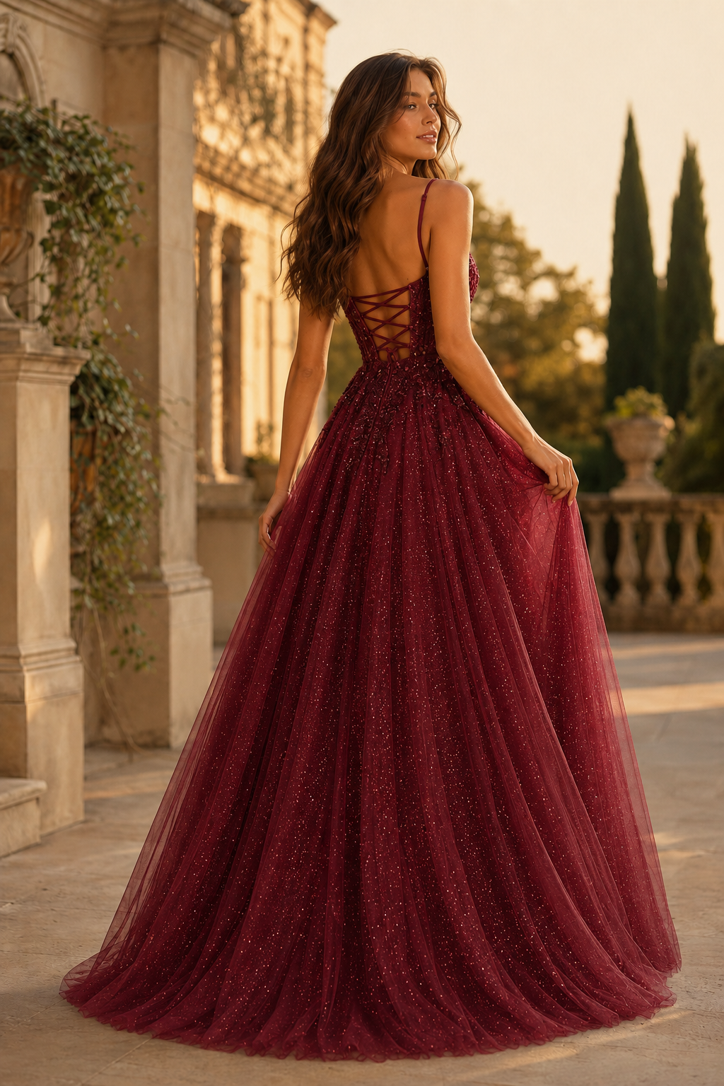 Jormara Spaghetti-Strap A-Line with Slit Prom Dress