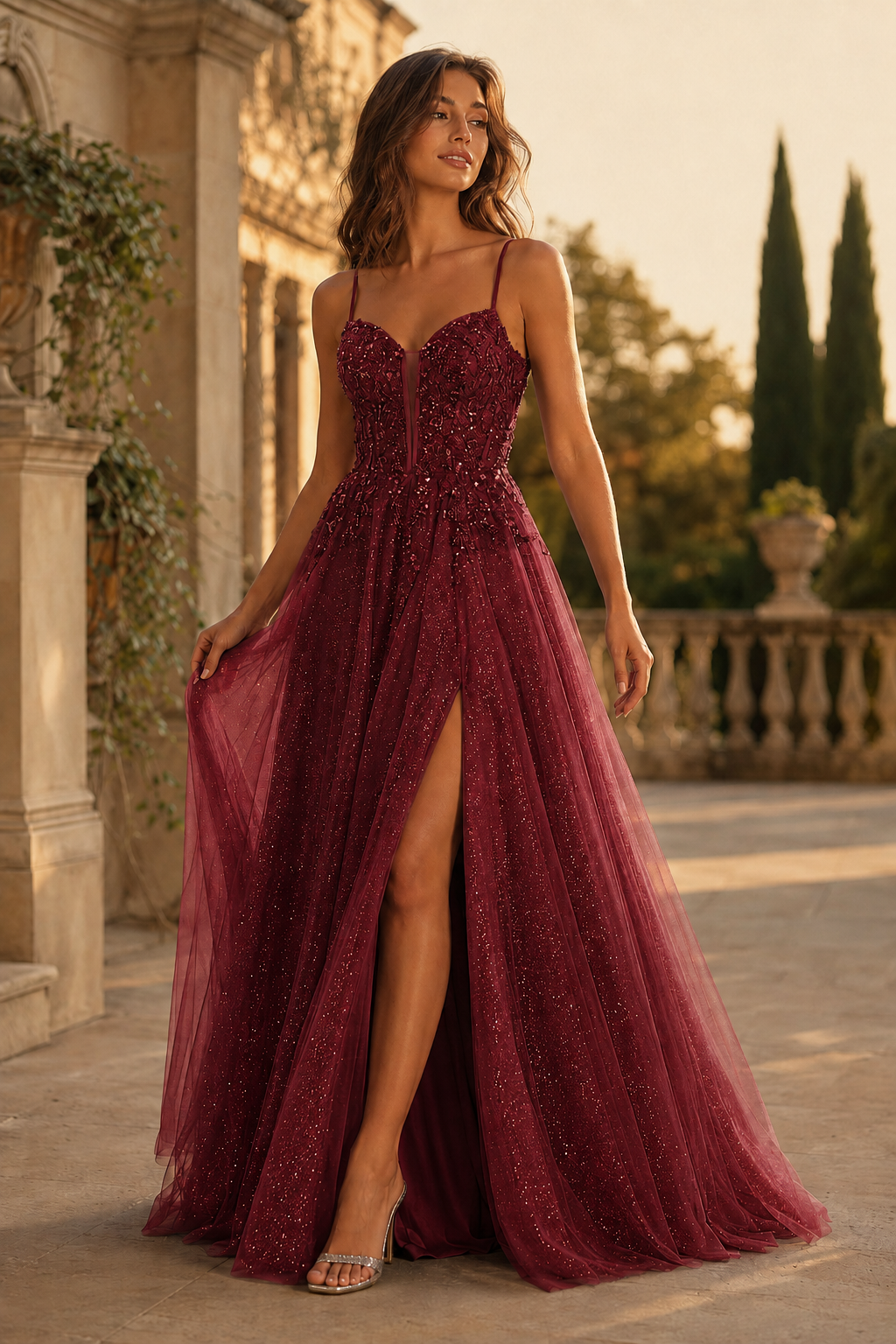 Jormara Spaghetti-Strap A-Line with Slit Prom Dress