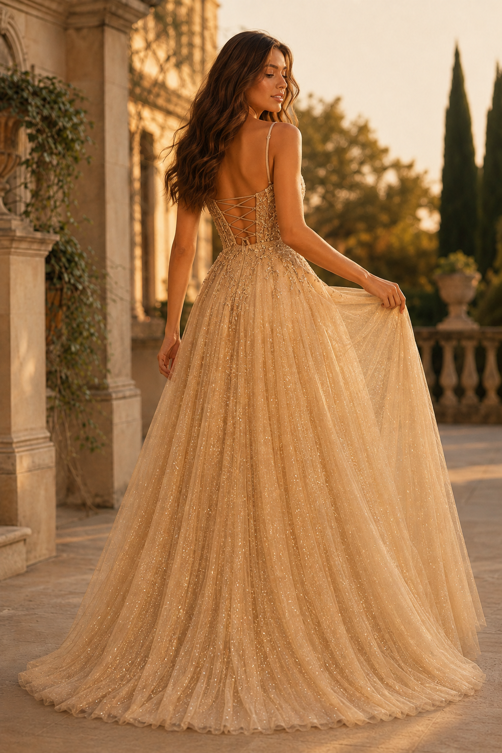 Jormara Spaghetti-Strap A-Line with Slit Prom Dress