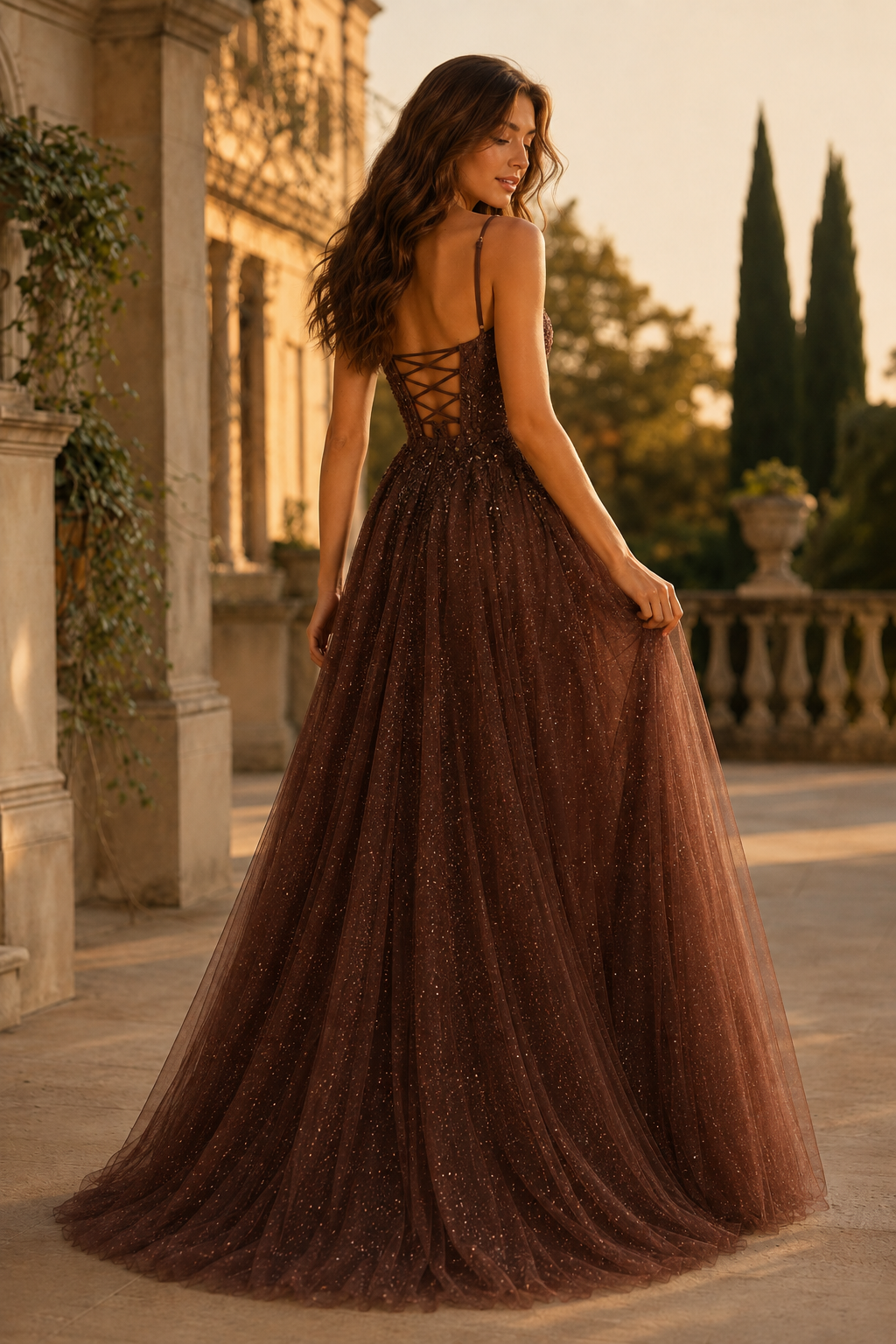 Jormara Spaghetti-Strap A-Line with Slit Prom Dress