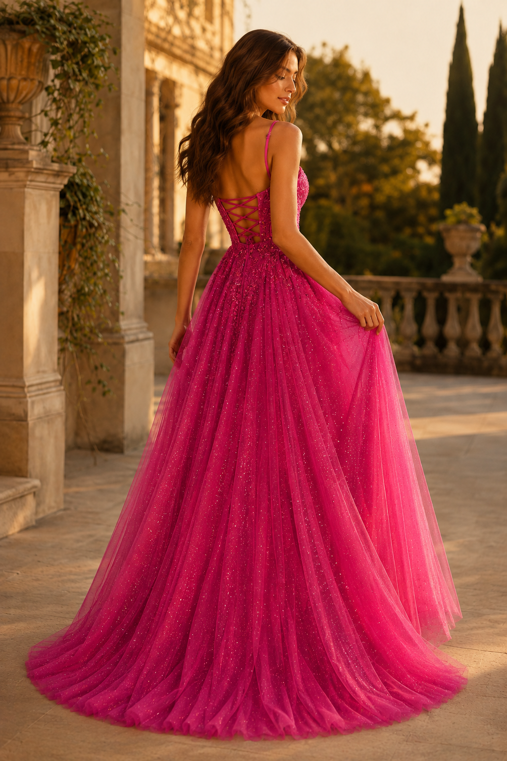 Jormara Spaghetti-Strap A-Line with Slit Prom Dress