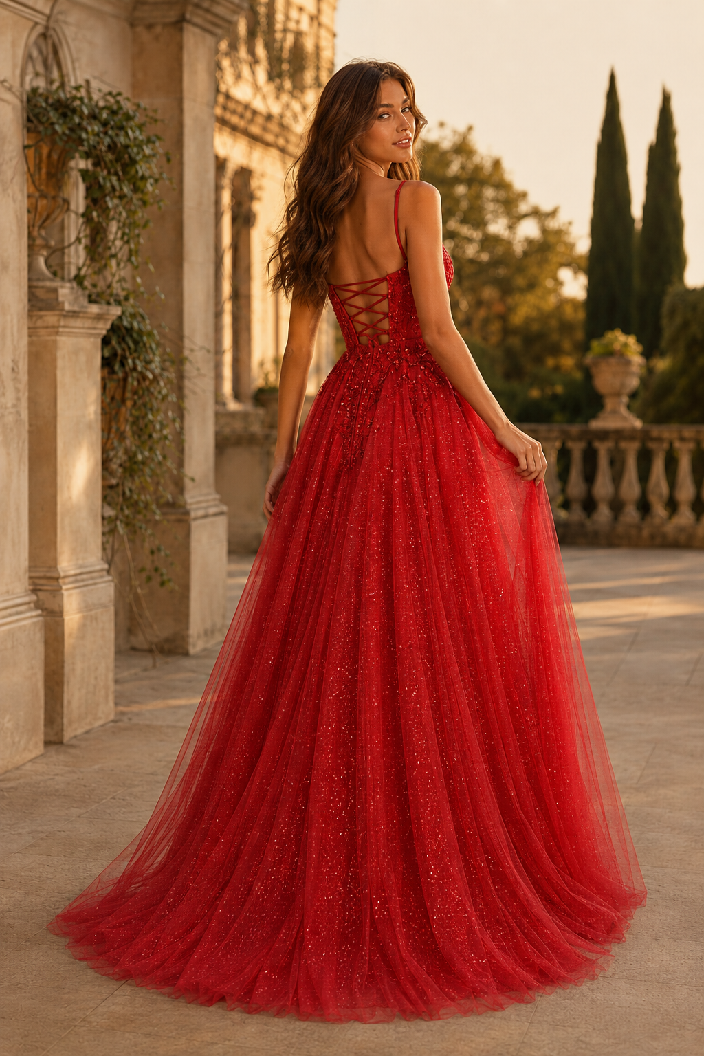 Jormara Spaghetti-Strap A-Line with Slit Prom Dress