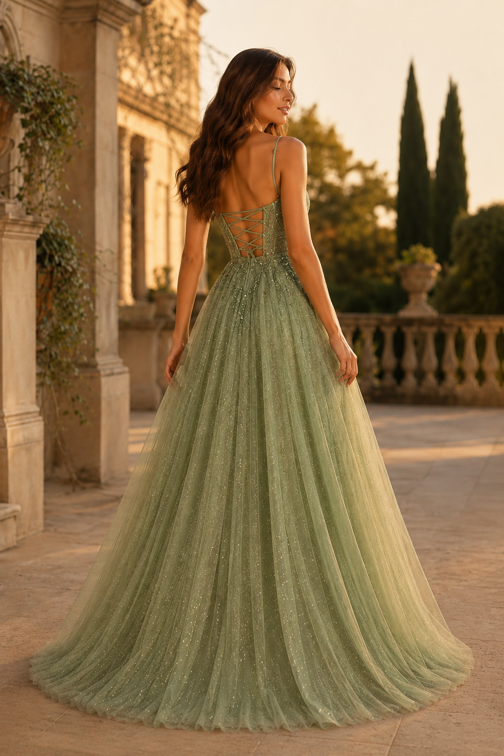 Jormara Spaghetti-Strap A-Line with Slit Prom Dress