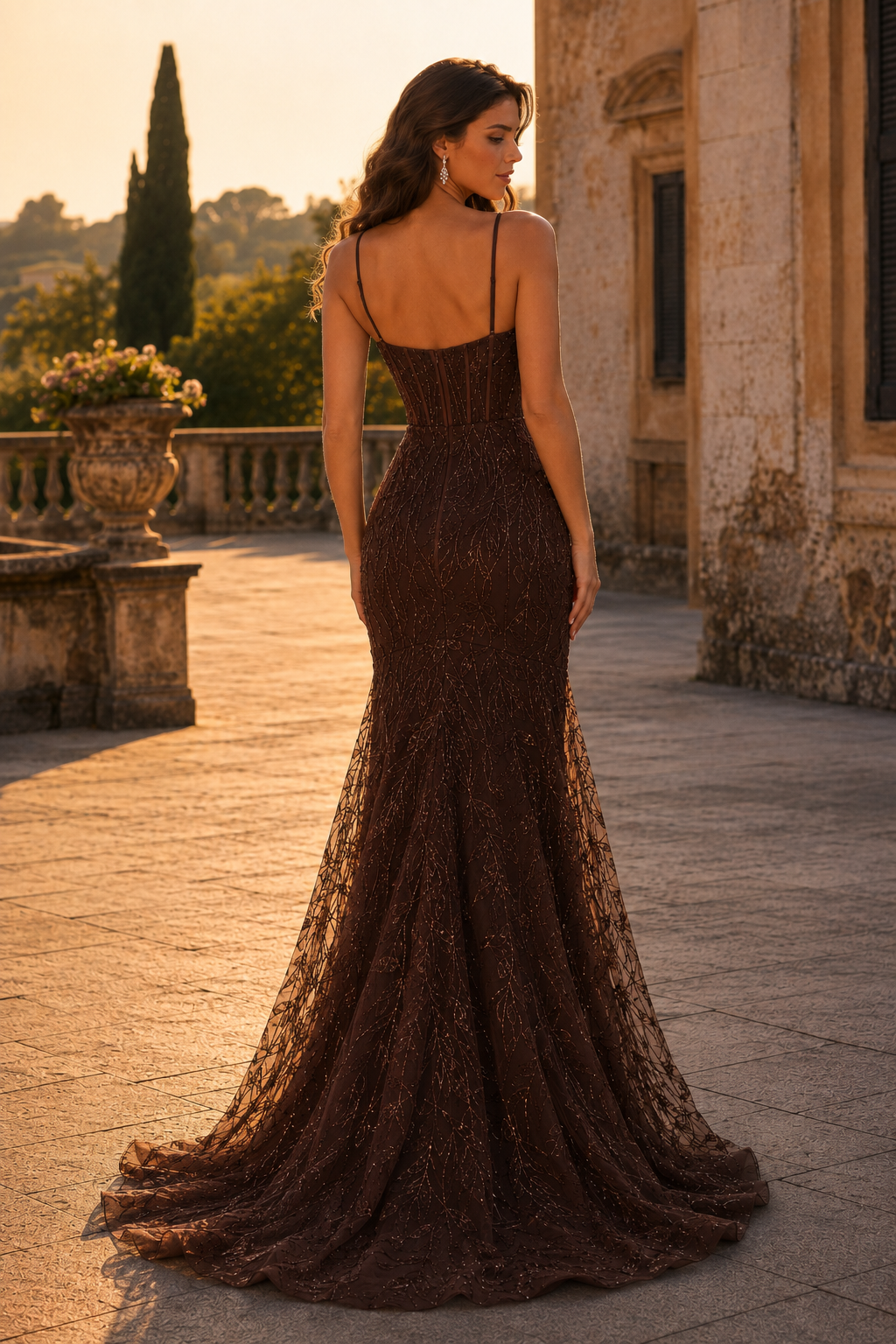 Jorsera Spaghetti-Strap Embroidered Mermaid Prom Dress