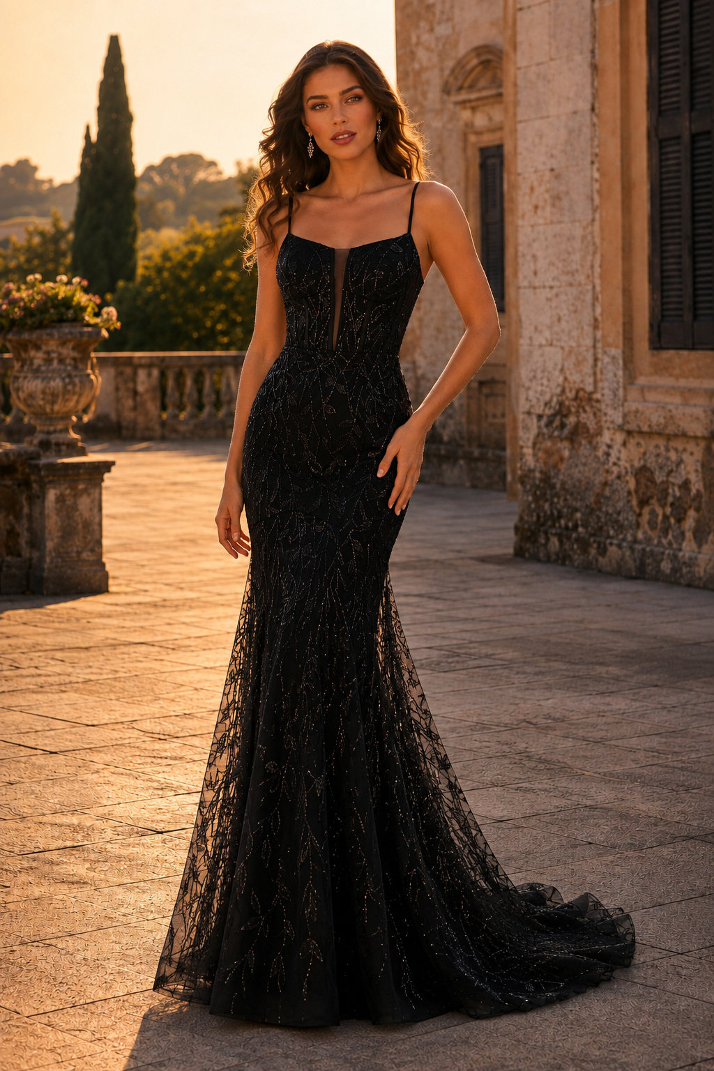 Jorsera Spaghetti-Strap Embroidered Mermaid Prom Dress