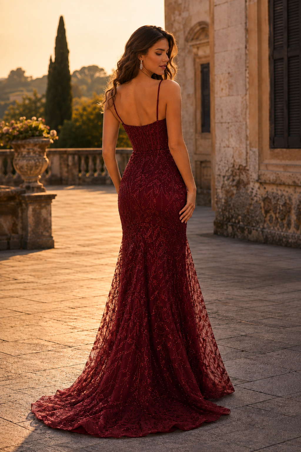Jorsera Spaghetti-Strap Embroidered Mermaid Prom Dress