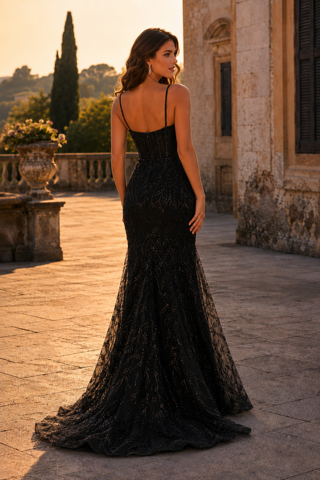 Jorsera Spaghetti-Strap Embroidered Mermaid Prom Dress