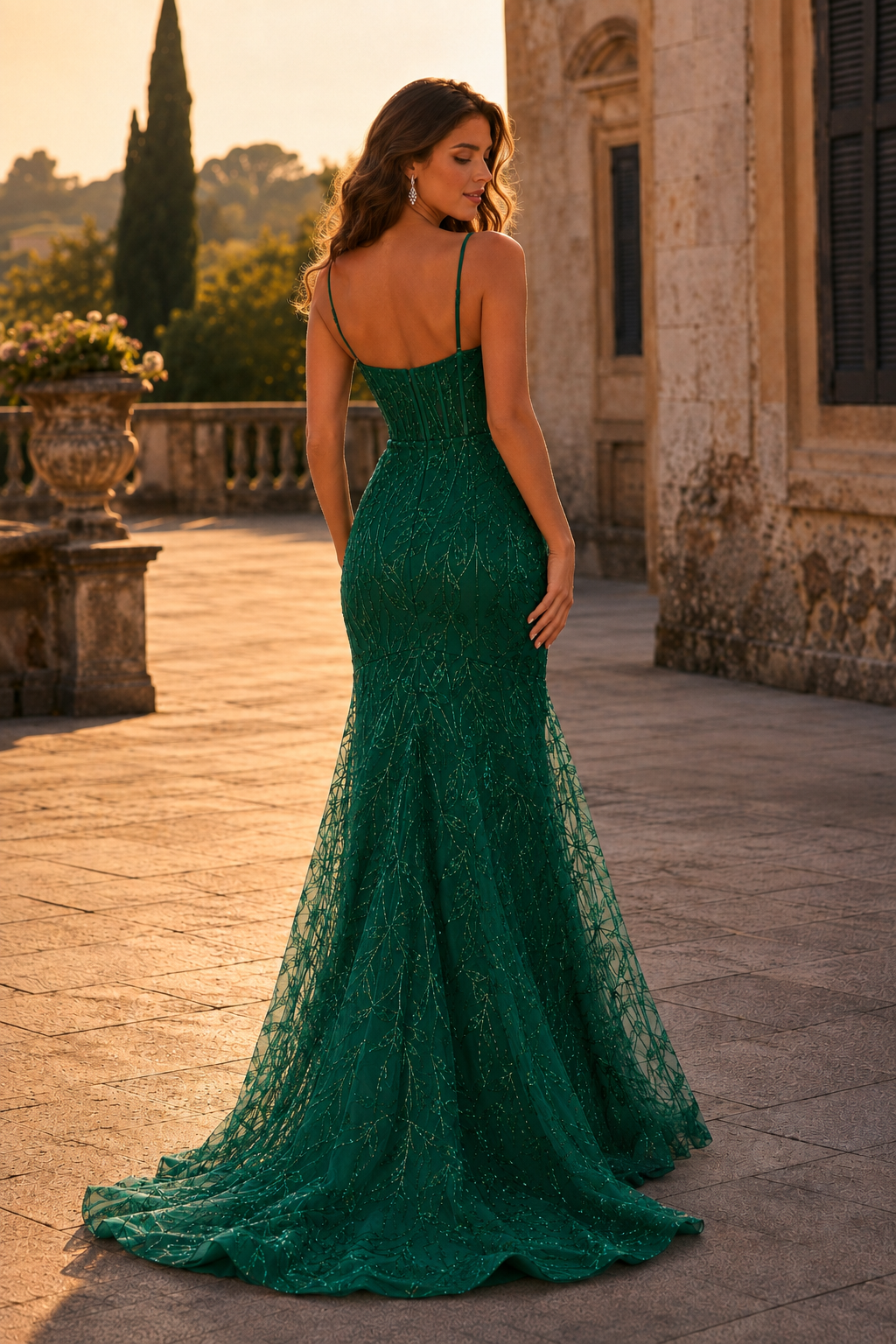 Jorsera Spaghetti-Strap Embroidered Mermaid Prom Dress