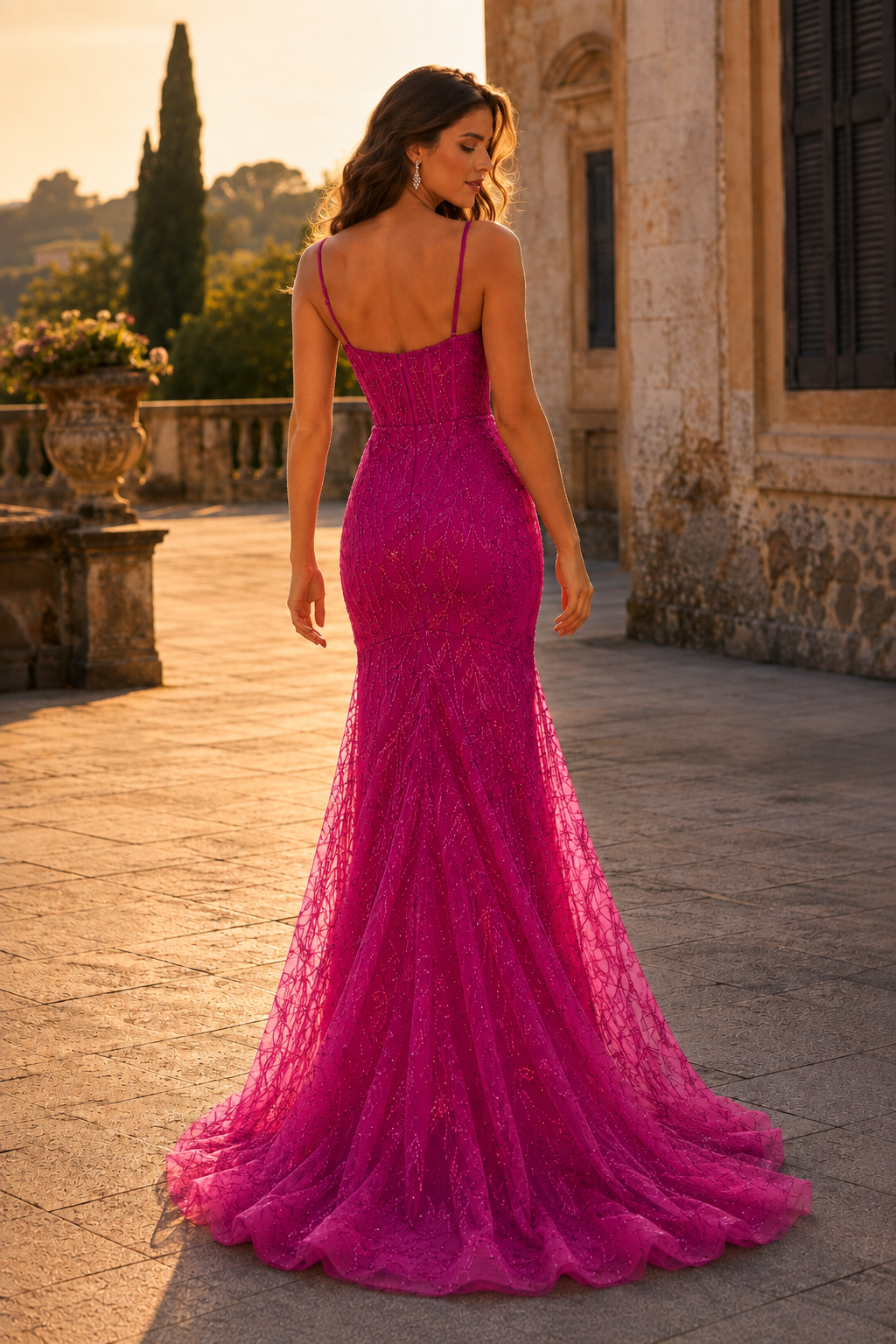 Jorsera Spaghetti-Strap Embroidered Mermaid Prom Dress