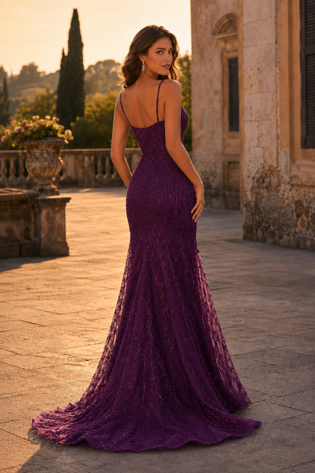 Jorsera Spaghetti-Strap Embroidered Mermaid Prom Dress