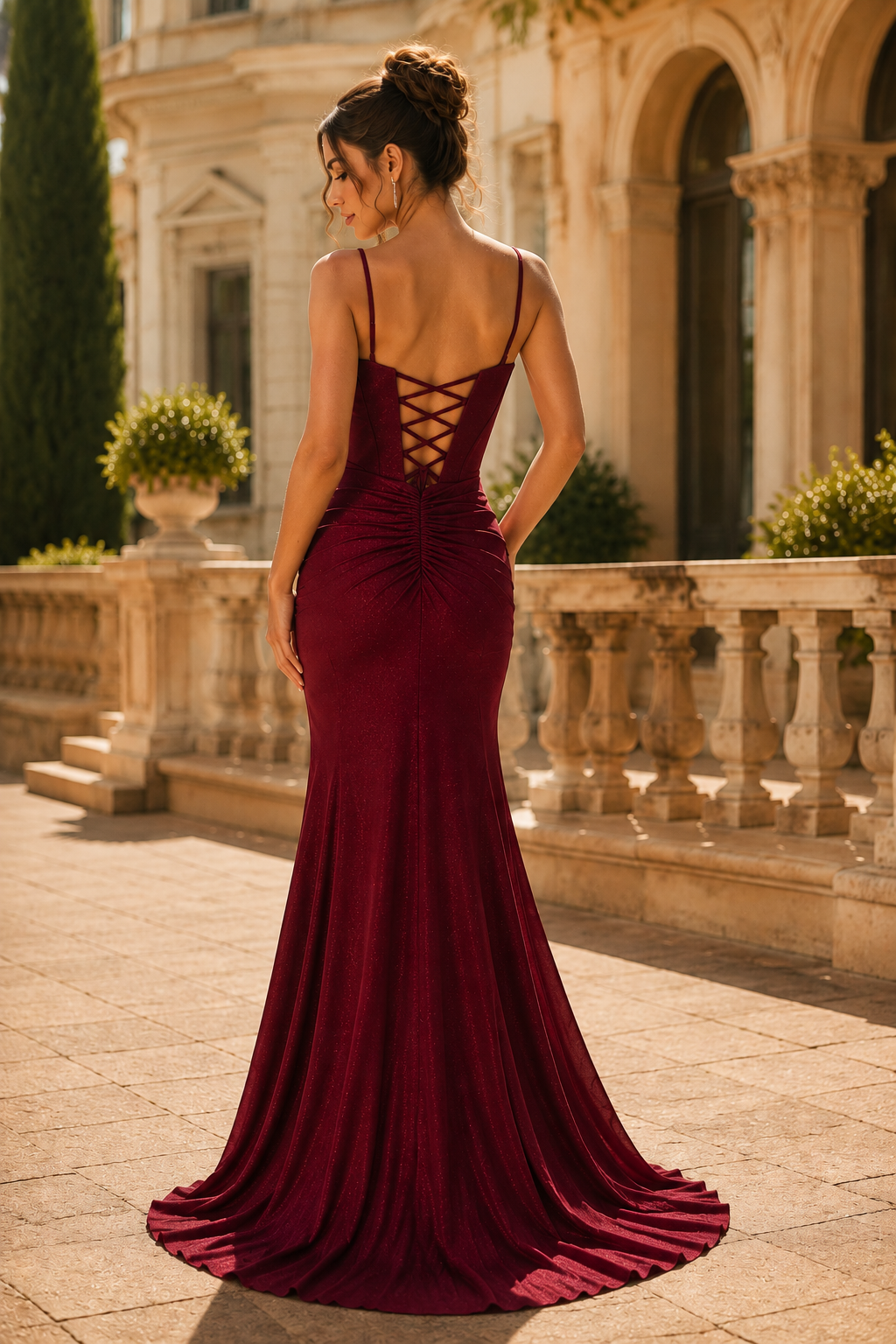Isarienne Spaghetti-Strap Fitted Gown with Slit Prom Dress