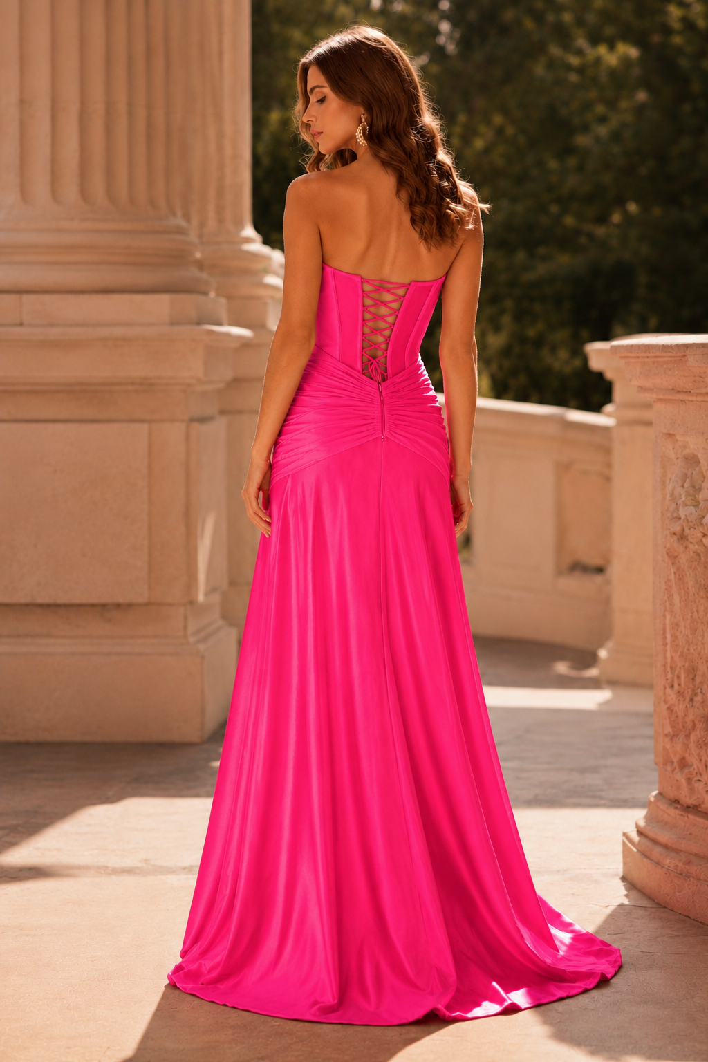 Jorbelle Strapless Fitted Gown with Slit Prom Dress
