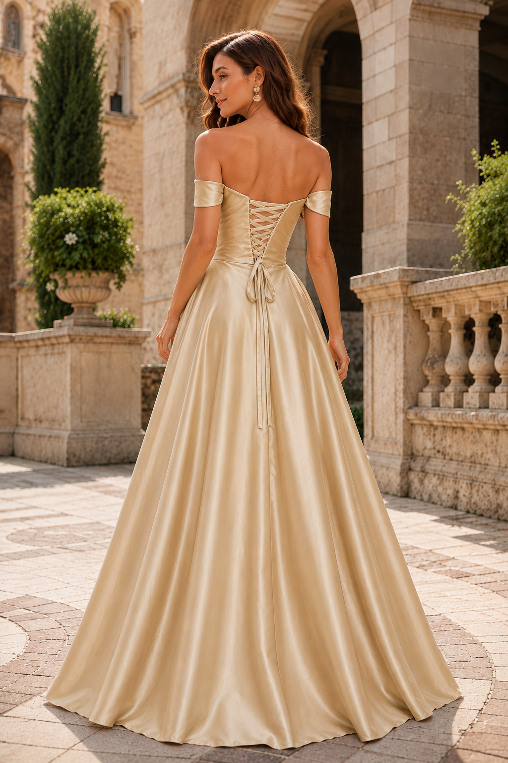 Jorselle Off-the-Shoulder Draped Ball Gown Prom Dress