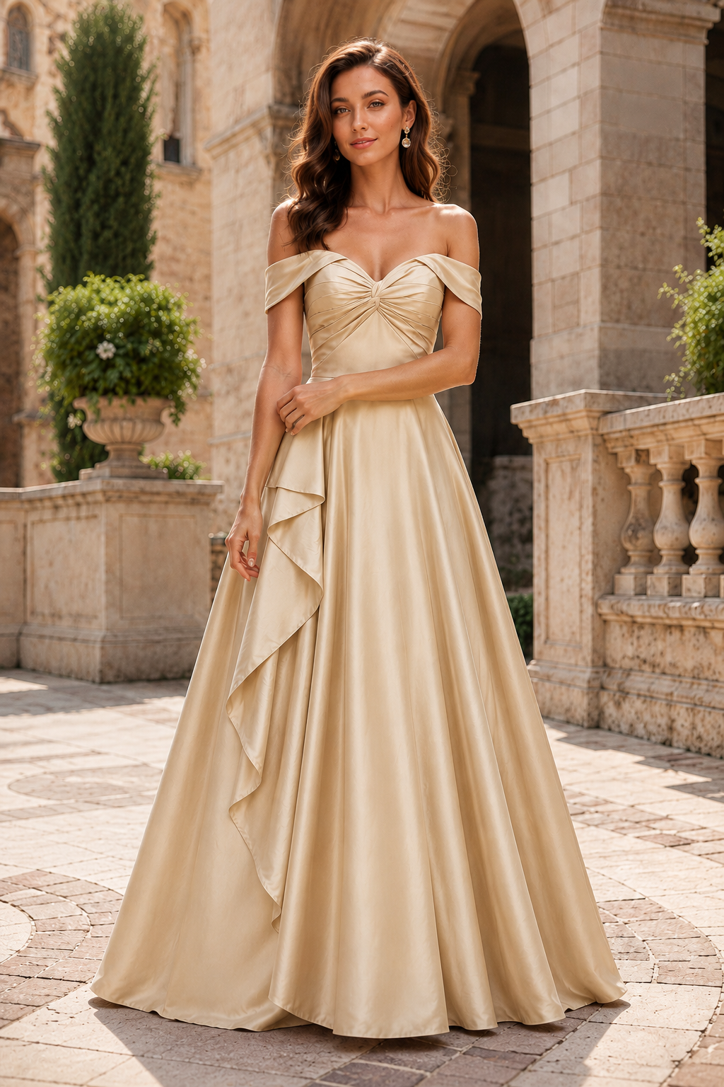 Jorselle Off-the-Shoulder Draped Ball Gown Prom Dress
