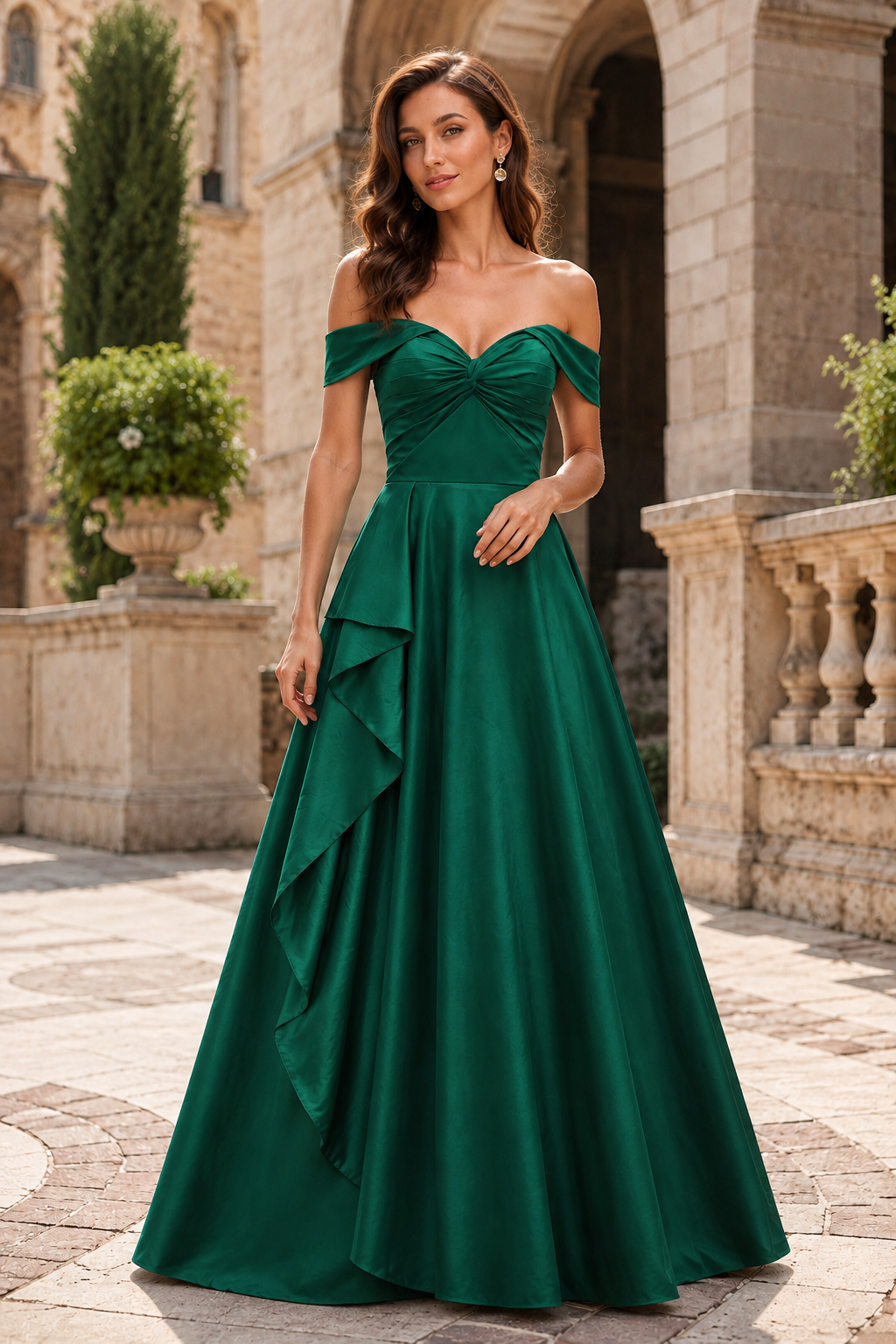 Jorselle Off-the-Shoulder Draped Ball Gown Prom Dress