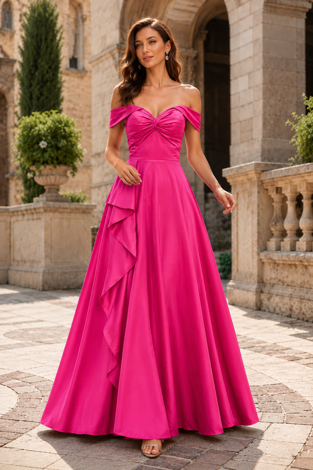 Jorselle Off-the-Shoulder Draped Ball Gown Prom Dress