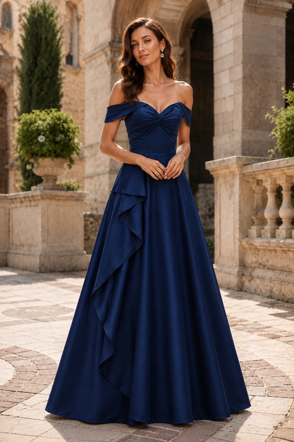 Jorselle Off-the-Shoulder Draped Ball Gown Prom Dress