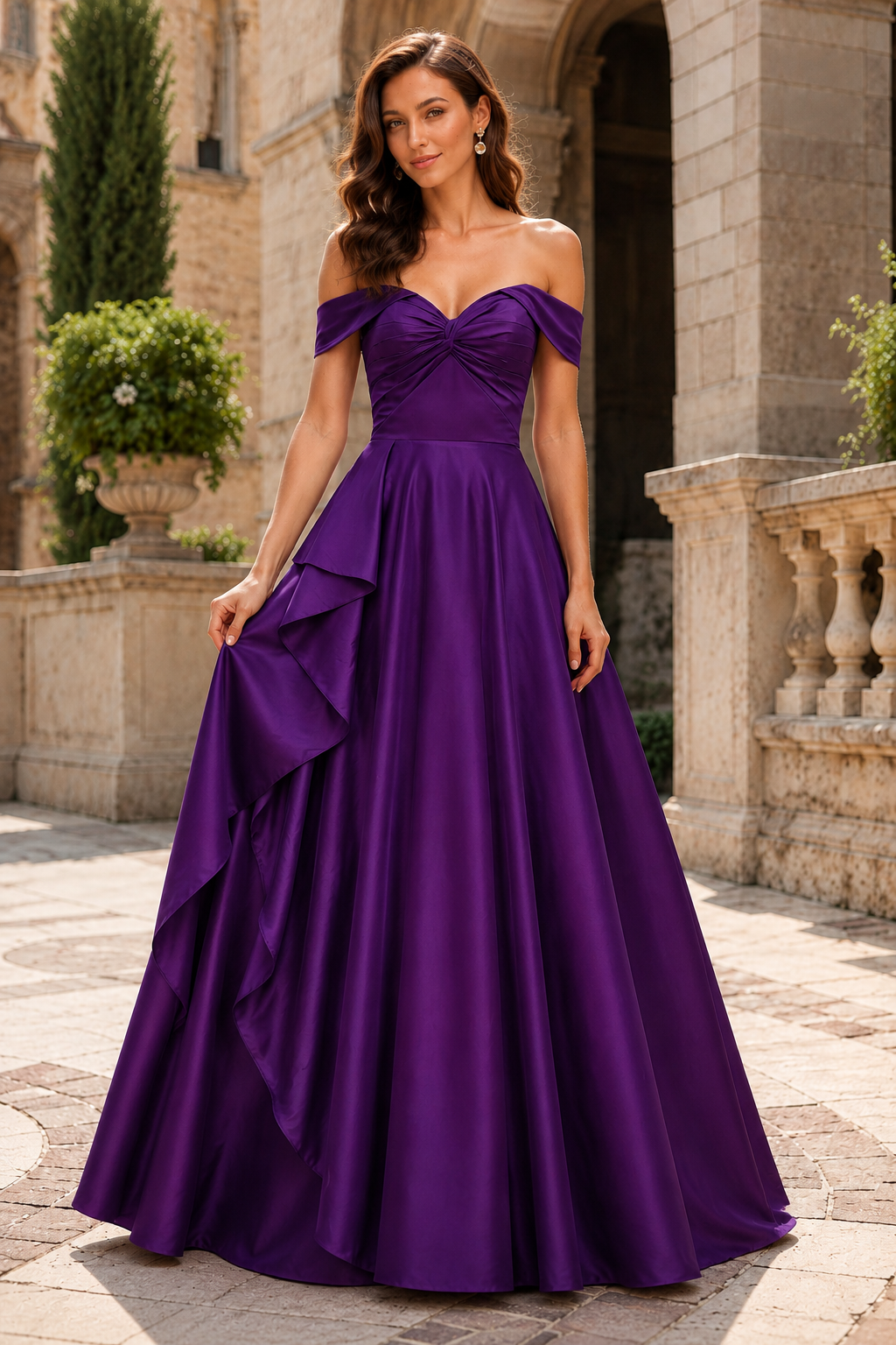 Jorselle Off-the-Shoulder Draped Ball Gown Prom Dress