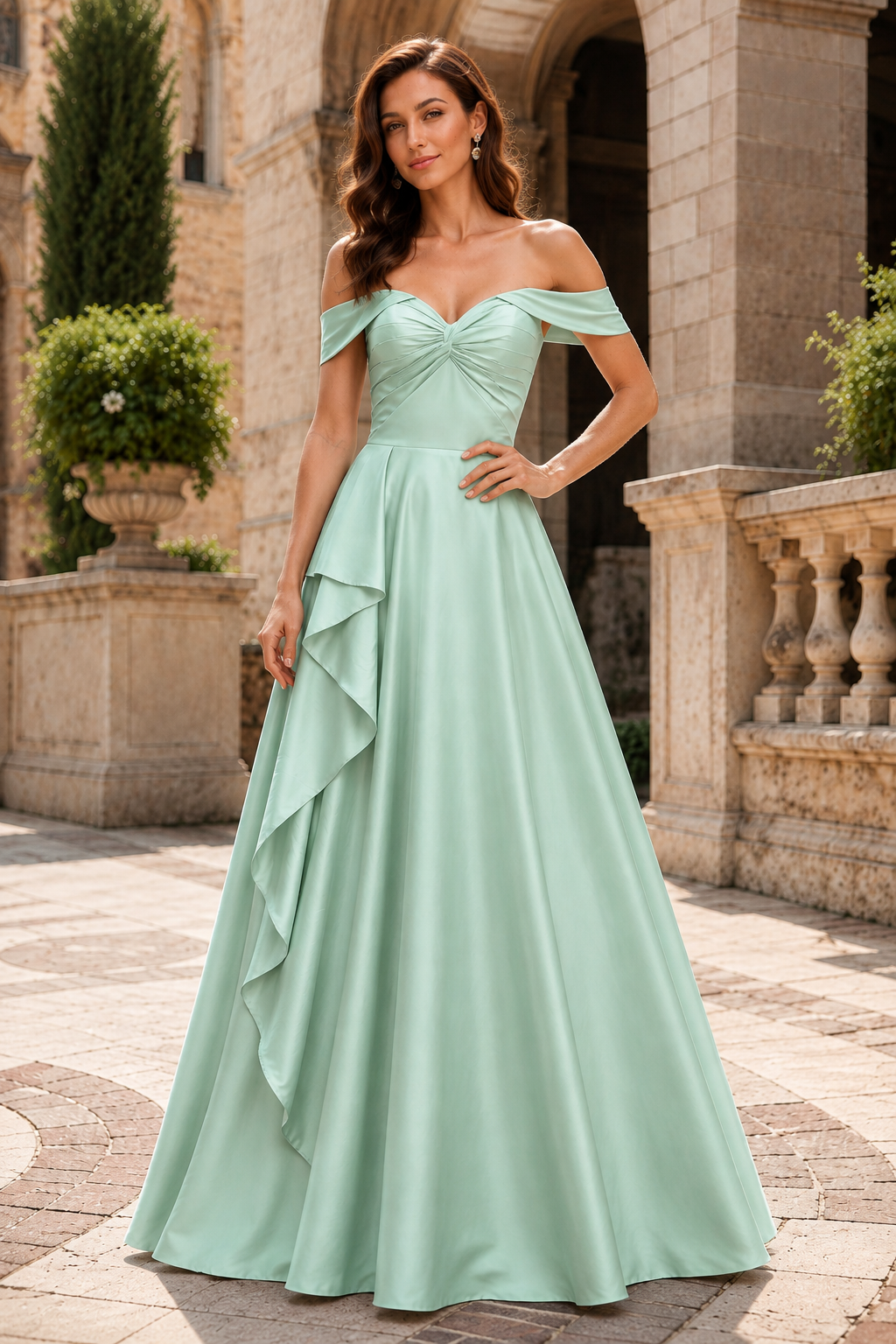 Jorselle Off-the-Shoulder Draped Ball Gown Prom Dress