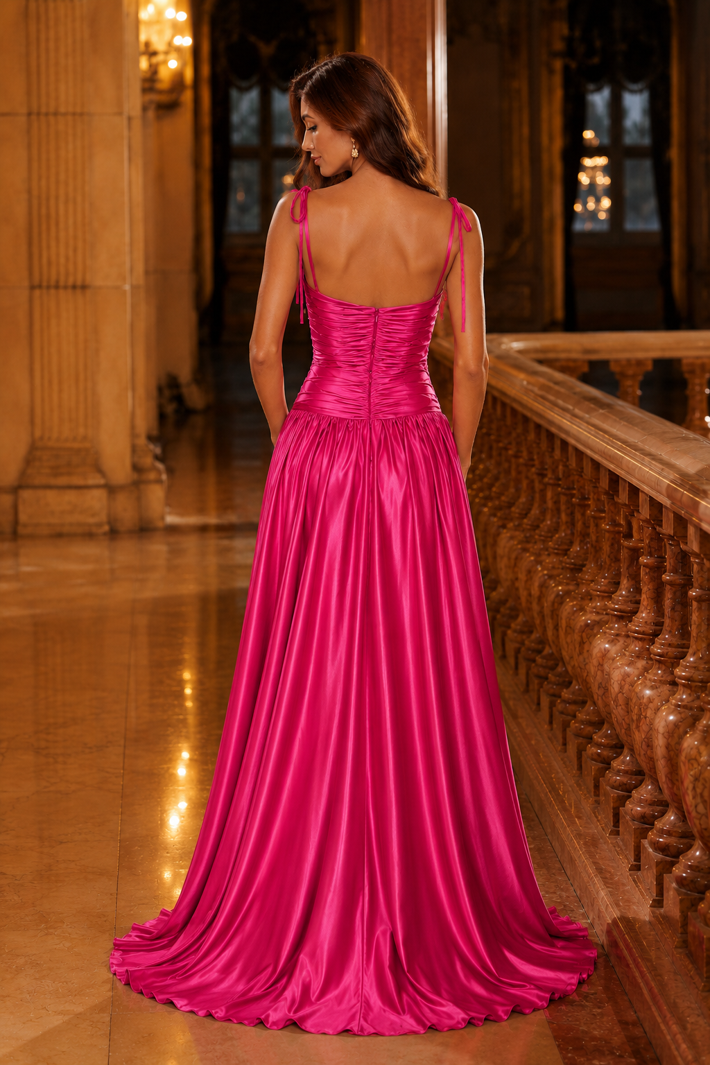 Helvara Spaghetti-Strap Gown with Slit Prom Dress