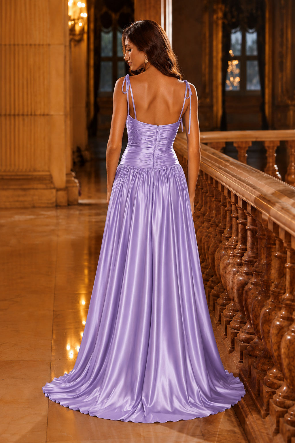 Helvara Spaghetti-Strap Gown with Slit Prom Dress