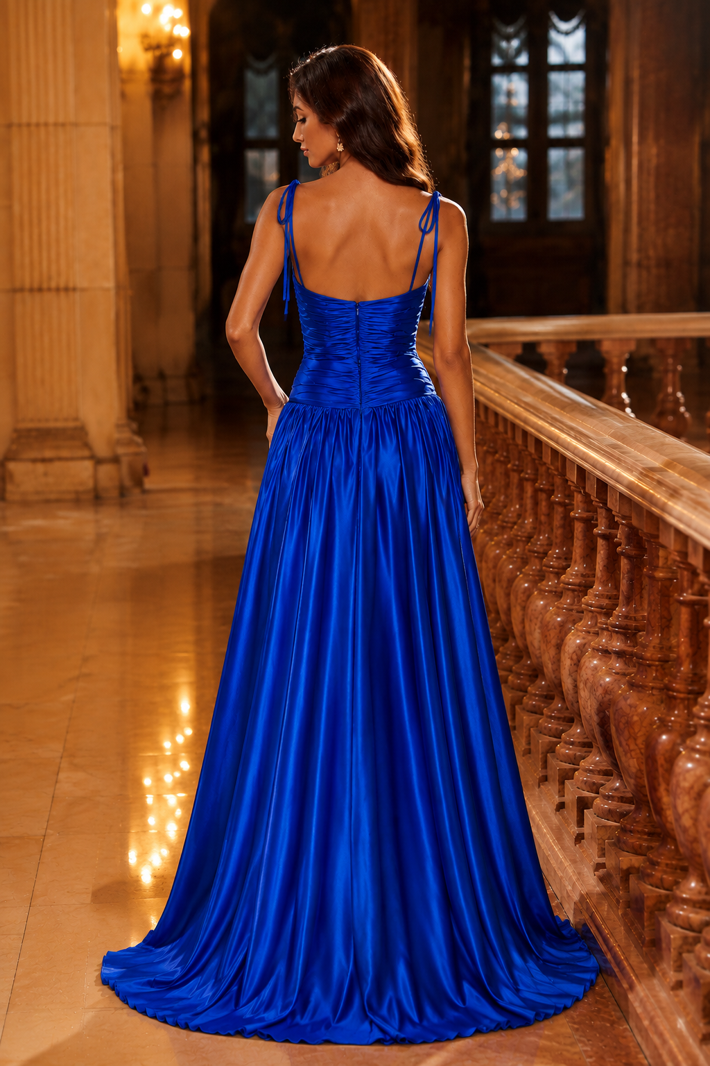 Helvara Spaghetti-Strap Gown with Slit Prom Dress