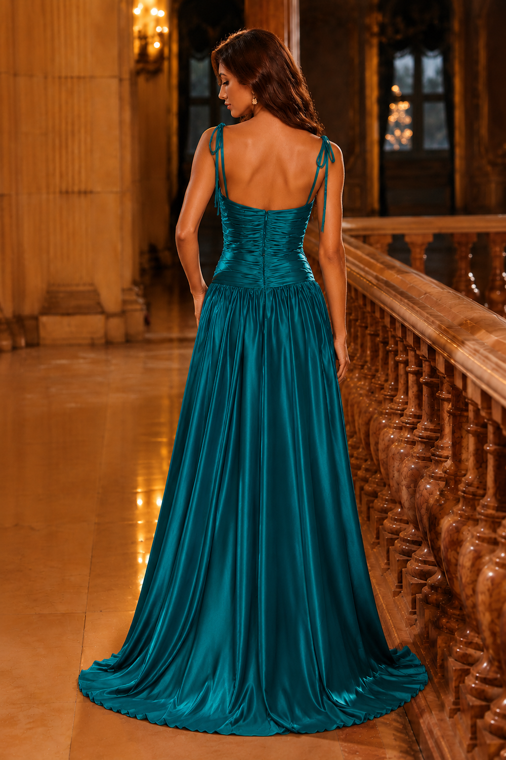 Helvara Spaghetti-Strap Gown with Slit Prom Dress