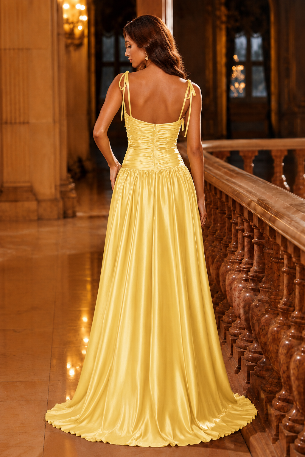 Helvara Spaghetti-Strap Gown with Slit Prom Dress