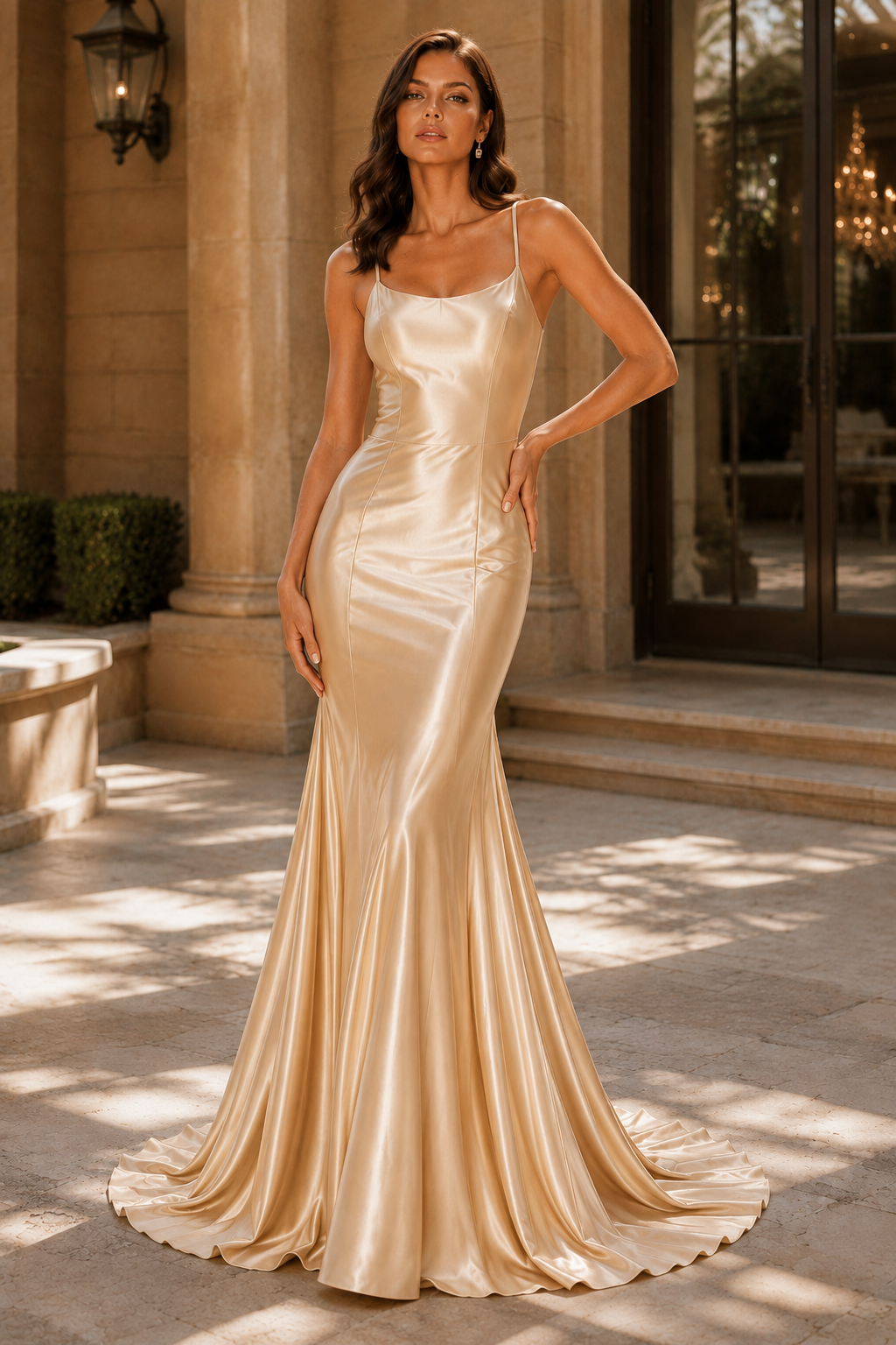 Jorthia Spaghetti-Strap Fitted Gown Prom Dress