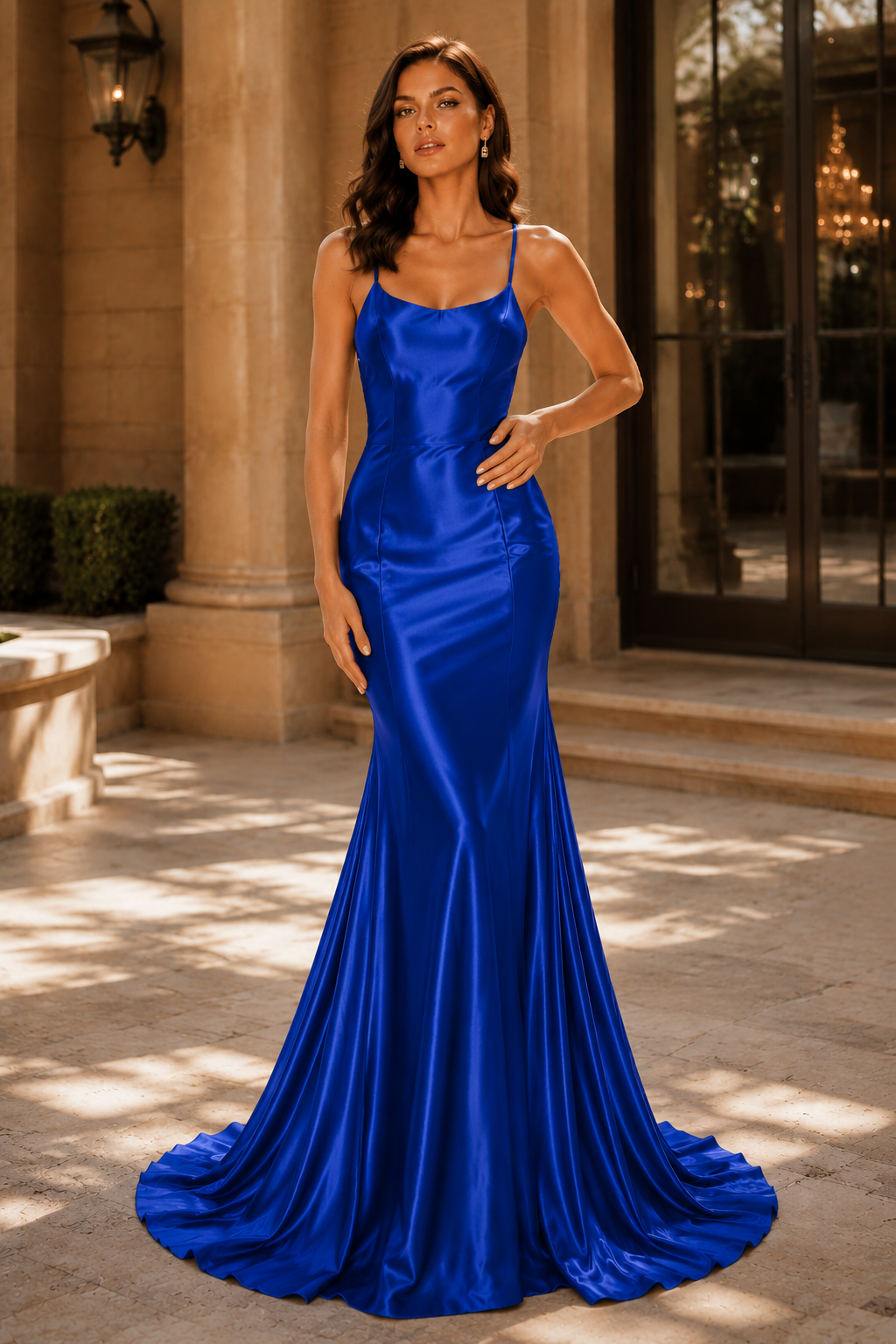 Jorthia Spaghetti-Strap Fitted Gown Prom Dress