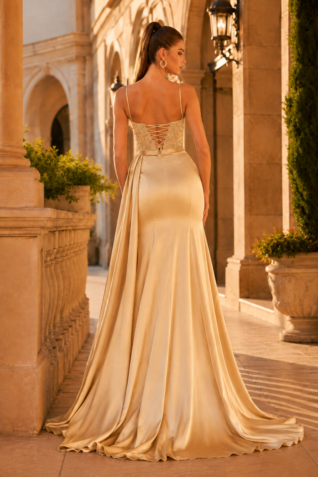 Jorlora Teal Sweetheart Embellished Gown with Slit Prom Dress