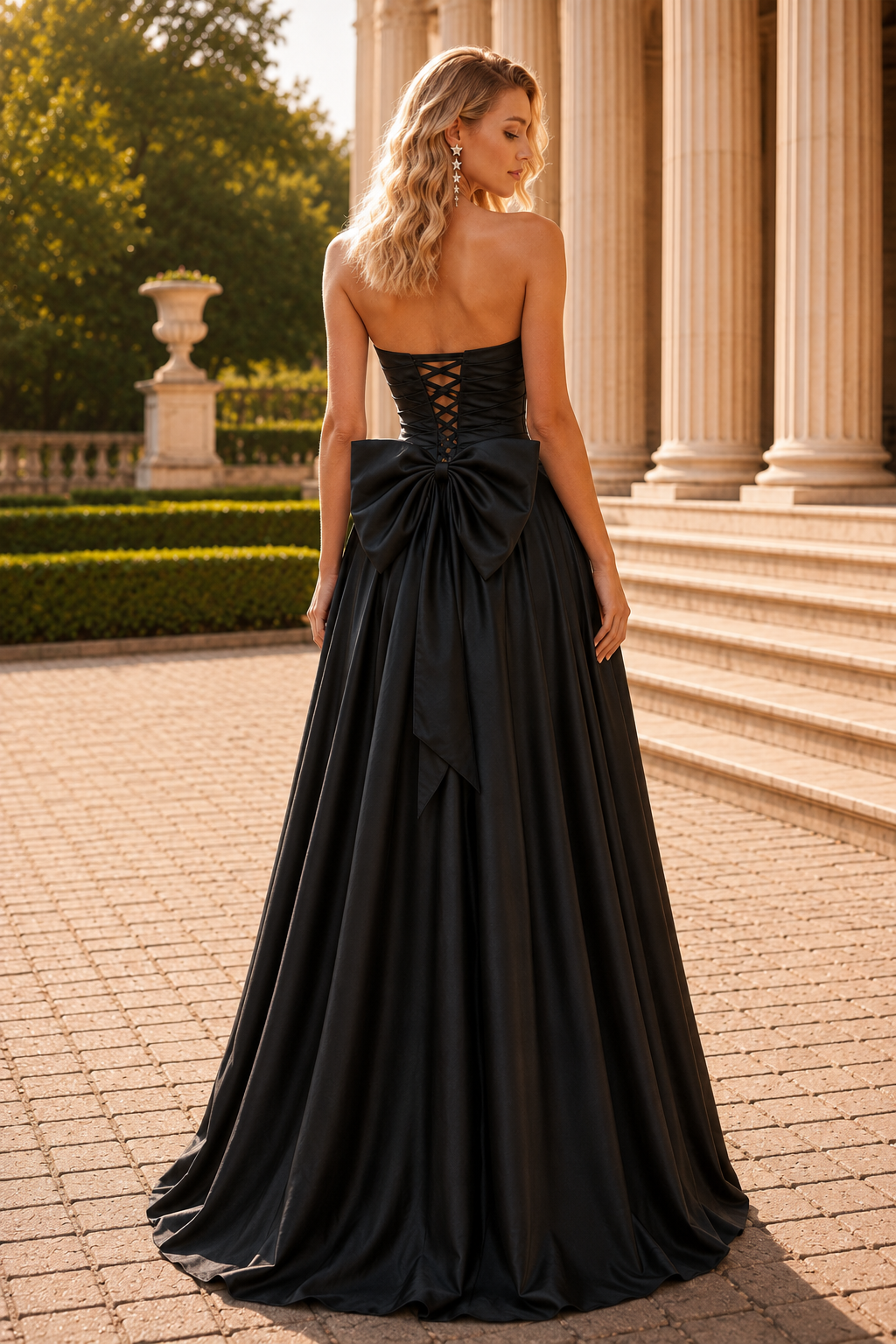 Jorlisse Light Strapless Bow-Detail Gown with Slit Prom Dress