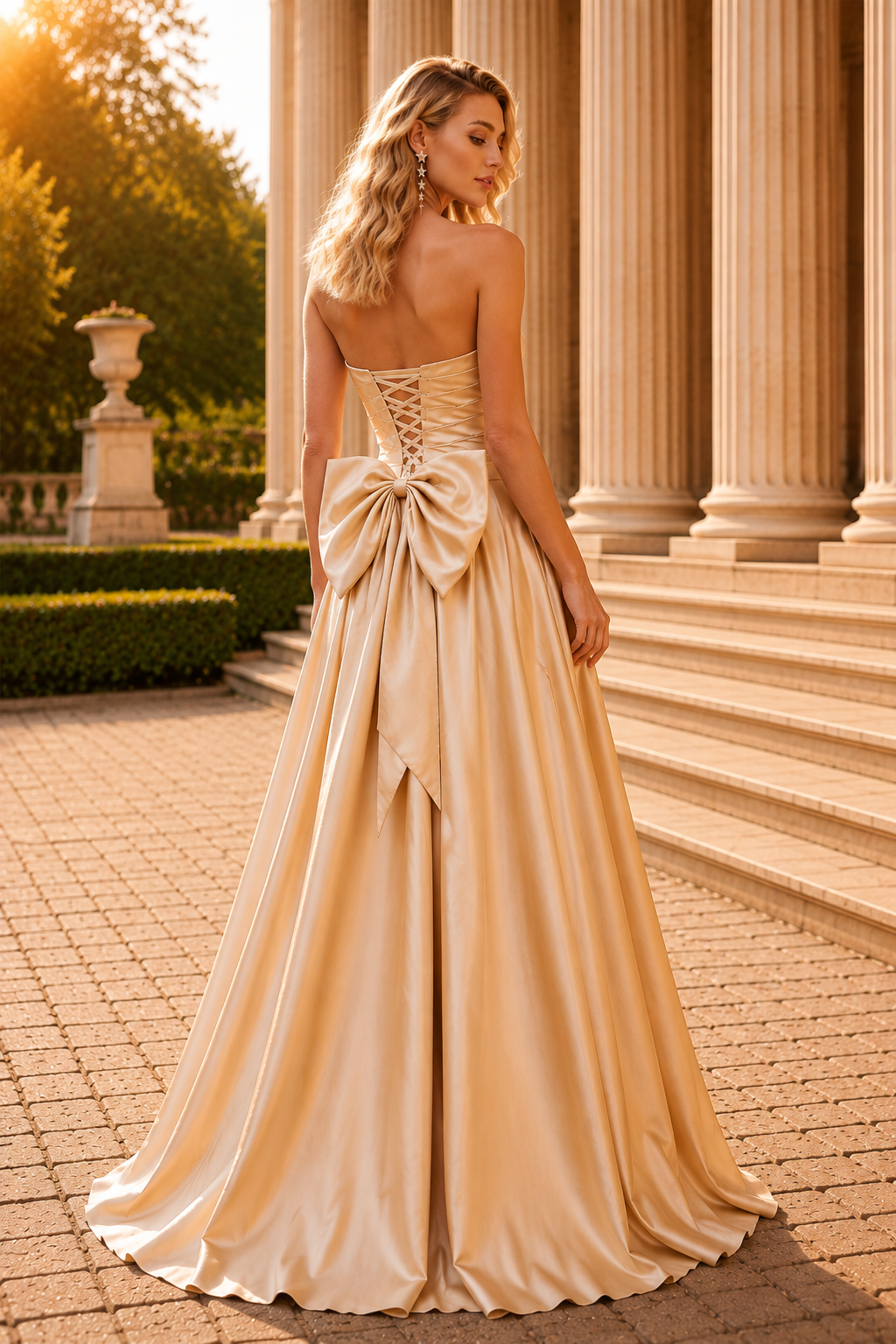 Jorlisse Light Strapless Bow-Detail Gown with Slit Prom Dress