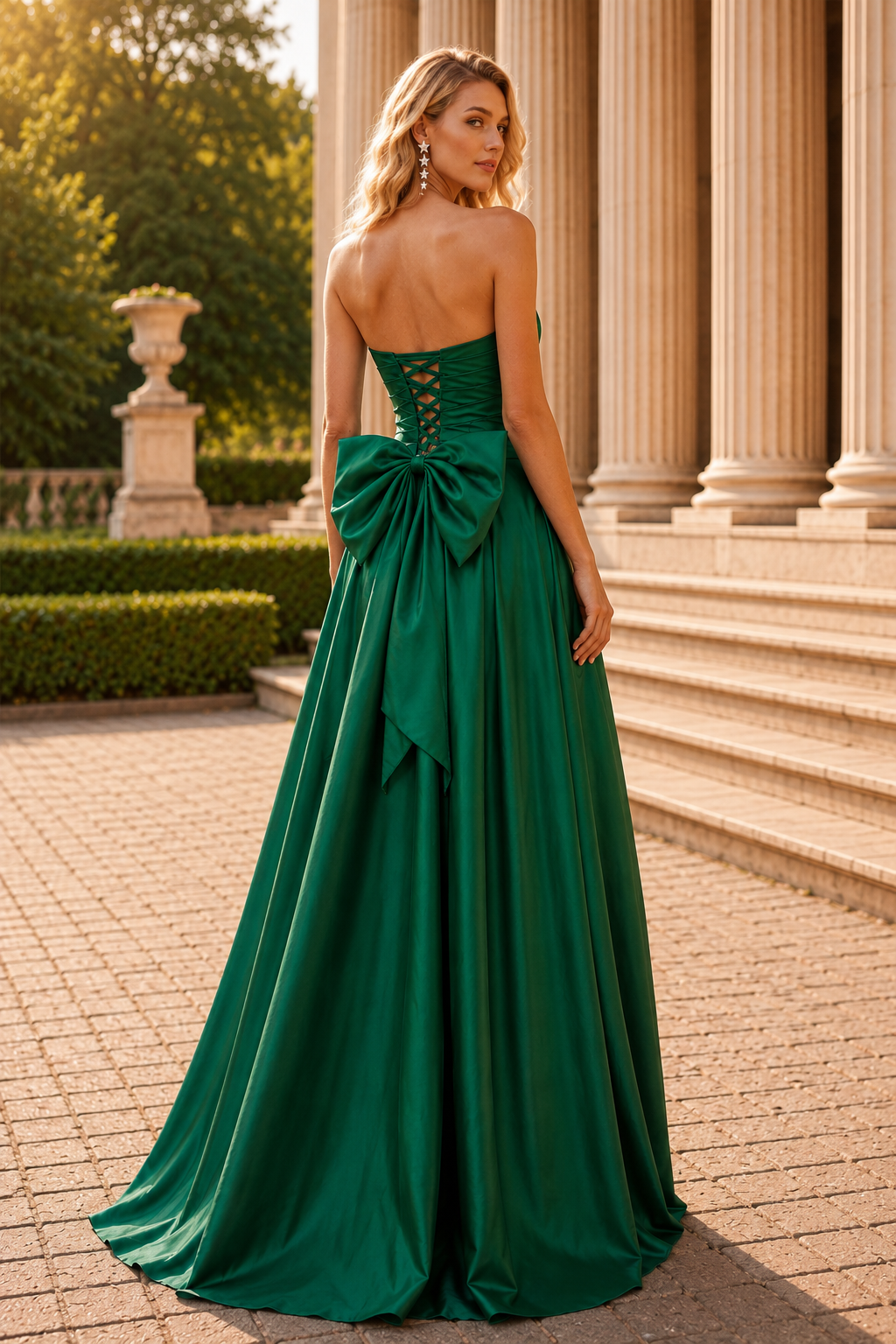 Jorlisse Light Strapless Bow-Detail Gown with Slit Prom Dress