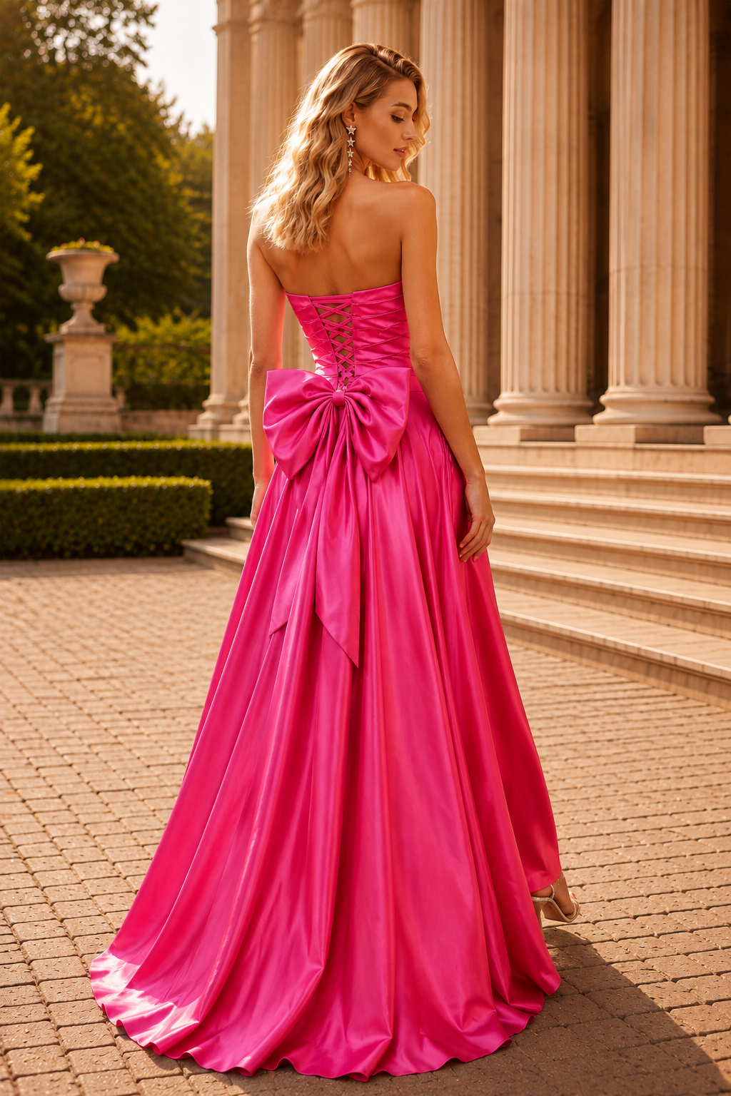 Jorlisse Light Strapless Bow-Detail Gown with Slit Prom Dress