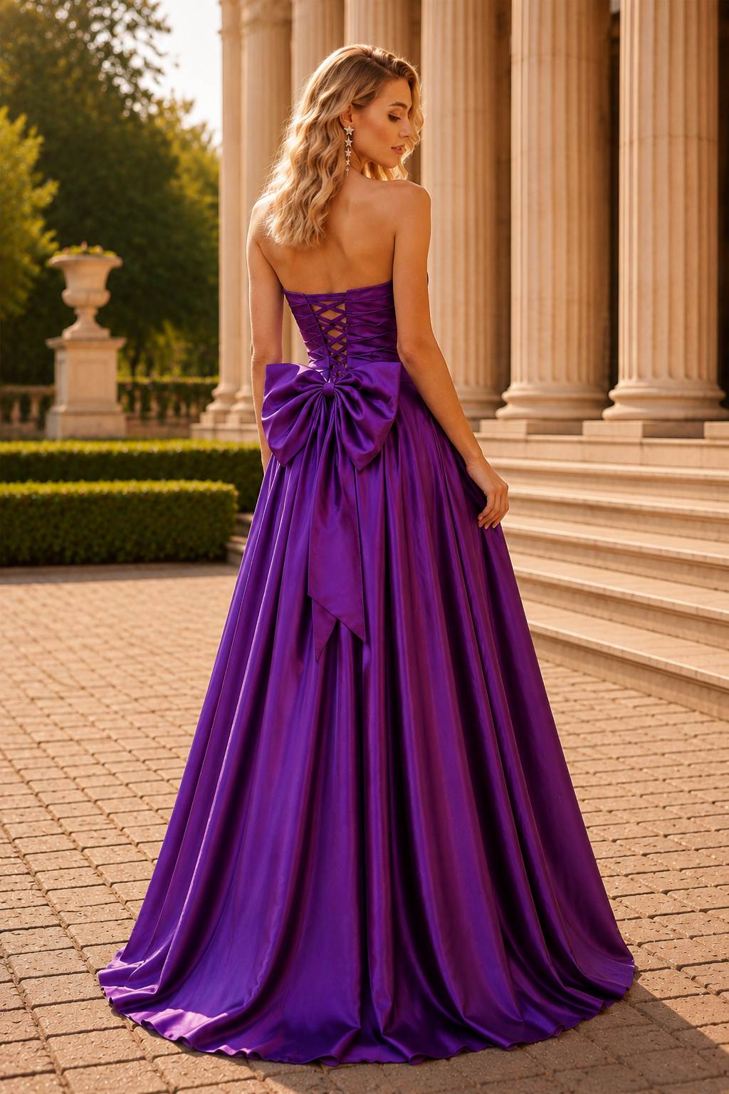 Jorlisse Light Strapless Bow-Detail Gown with Slit Prom Dress