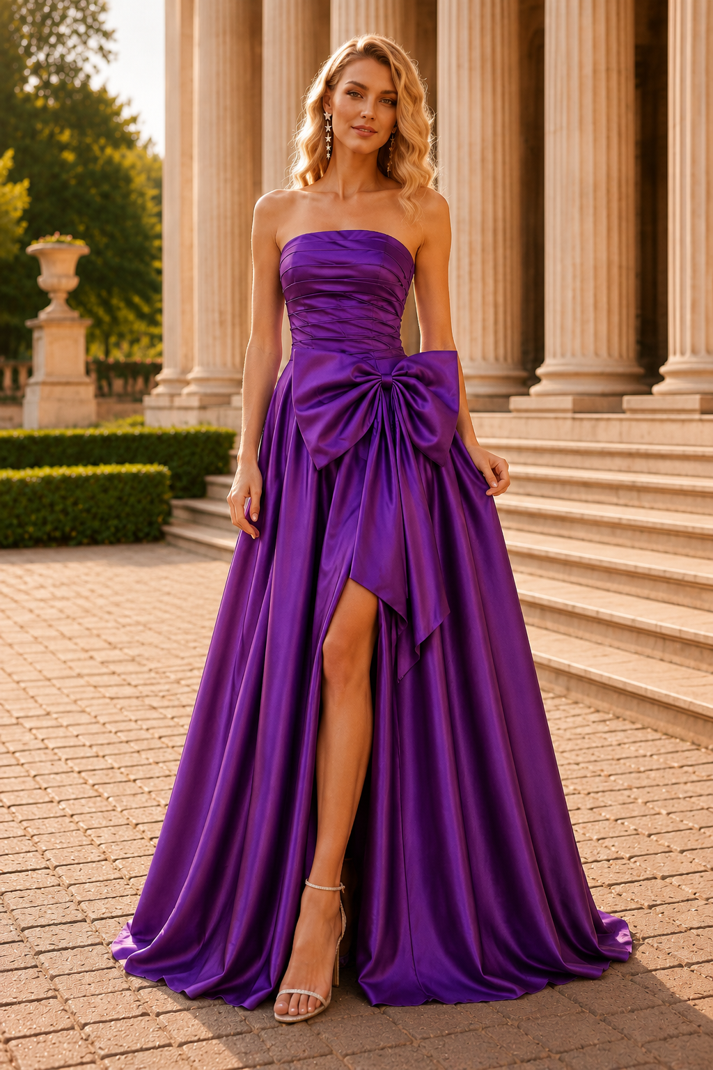 Jorlisse Light Strapless Bow-Detail Gown with Slit Prom Dress