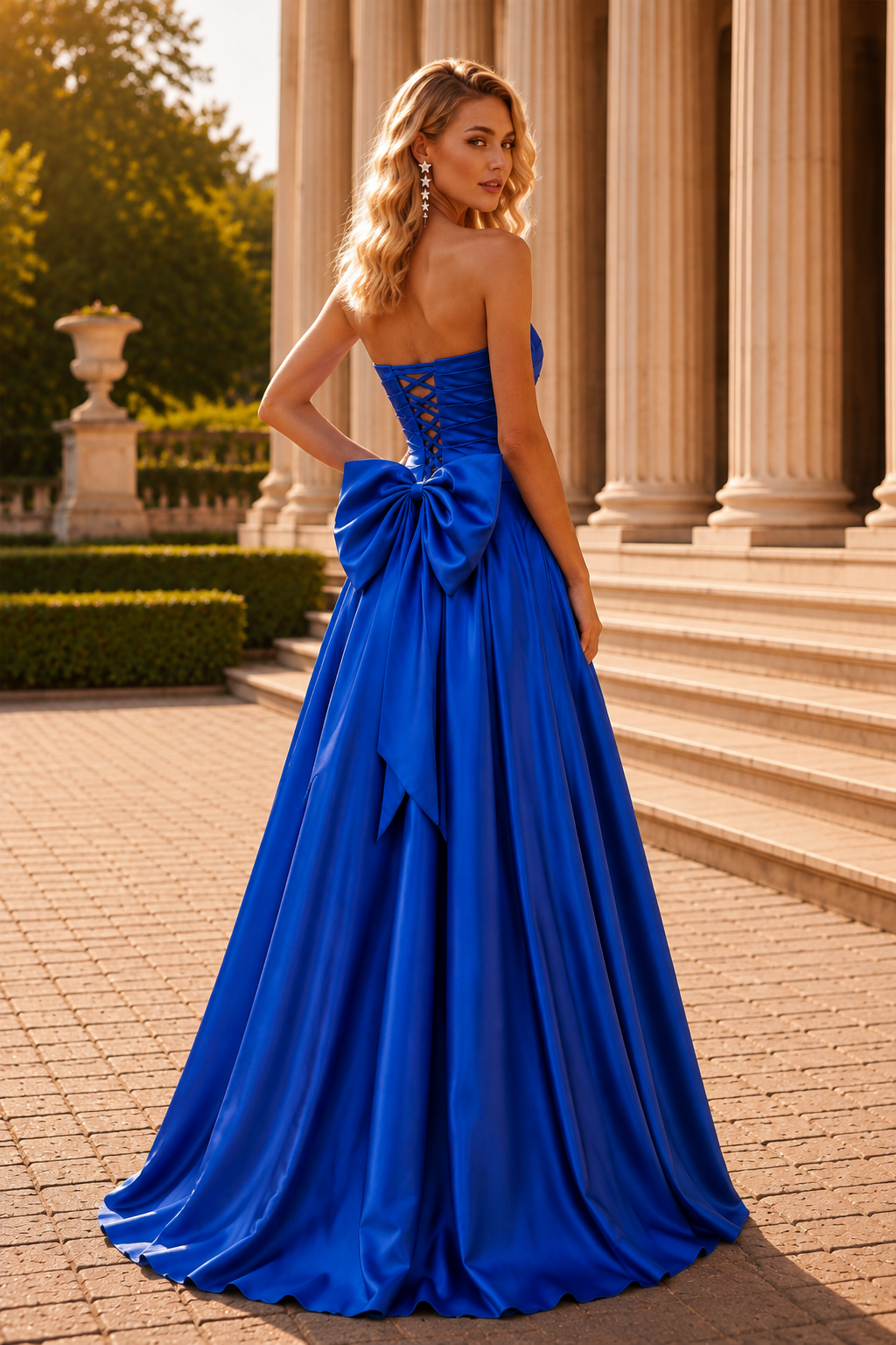 Jorlisse Light Strapless Bow-Detail Gown with Slit Prom Dress