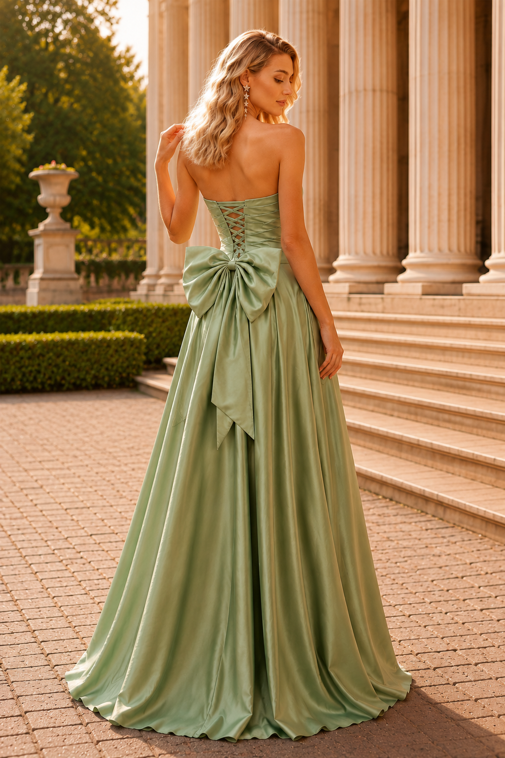Jorlisse Light Strapless Bow-Detail Gown with Slit Prom Dress