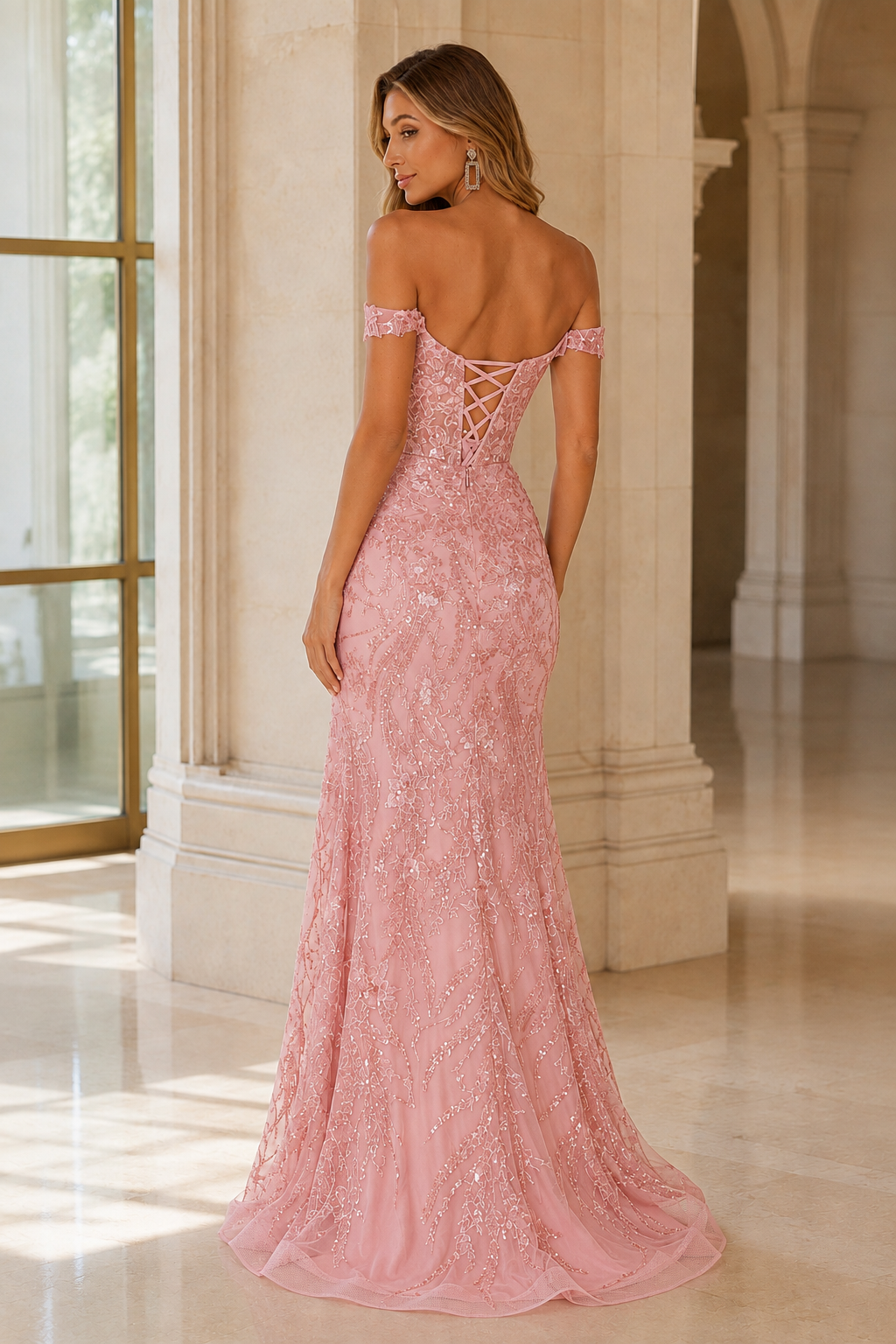 Jorvella Periwinkle Off-the-Shoulder Embellished Gown with Slit Prom Dress