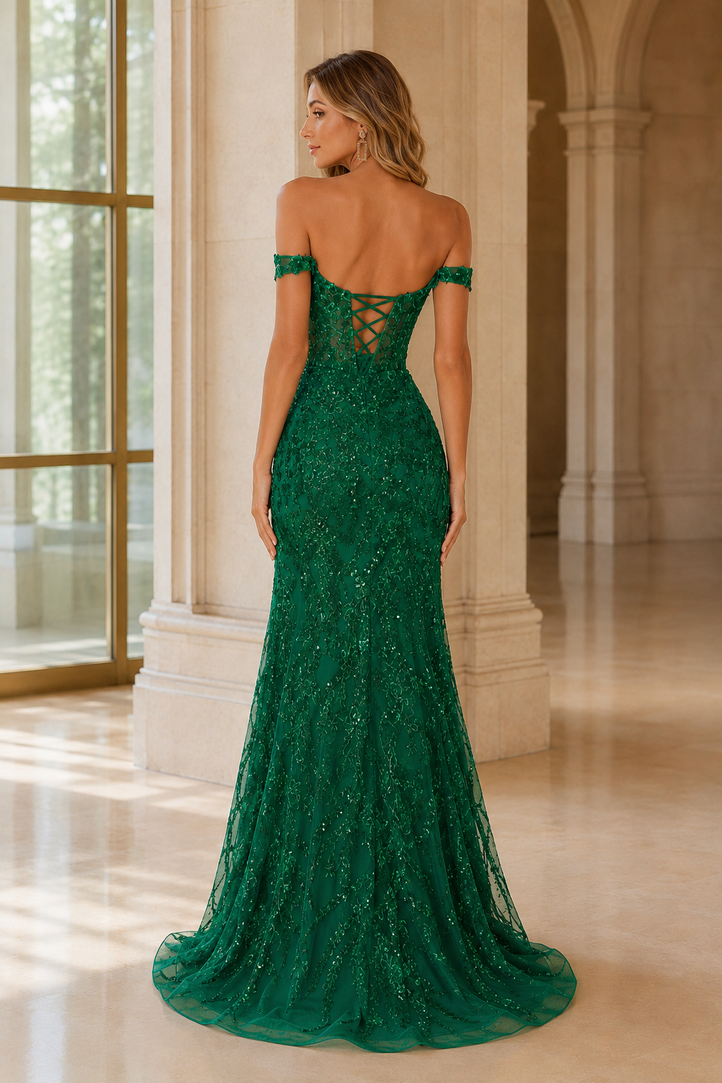Jorvella Periwinkle Off-the-Shoulder Embellished Gown with Slit Prom Dress