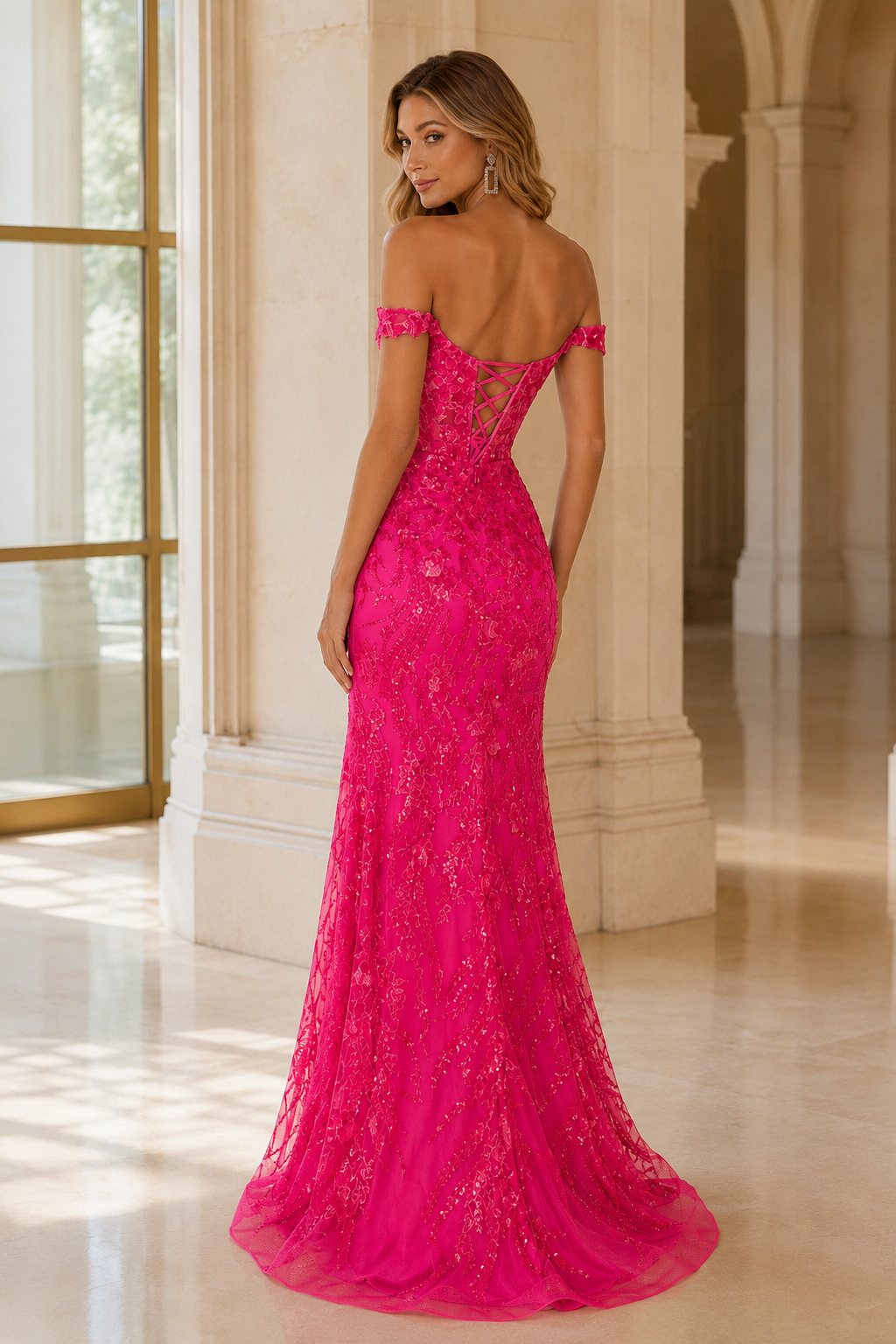 Jorvella Periwinkle Off-the-Shoulder Embellished Gown with Slit Prom Dress