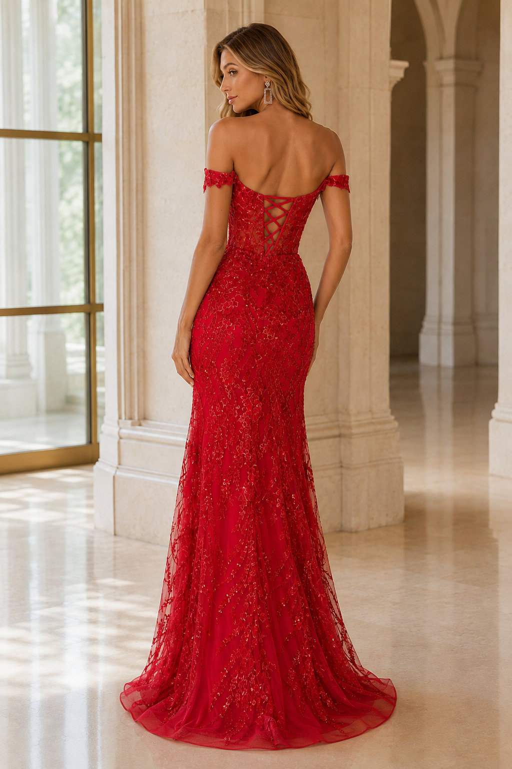 Jorvella Periwinkle Off-the-Shoulder Embellished Gown with Slit Prom Dress