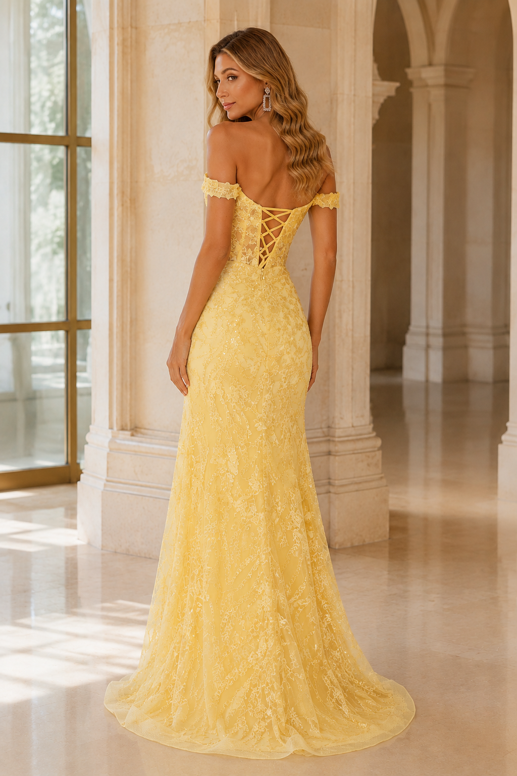 Jorvella Periwinkle Off-the-Shoulder Embellished Gown with Slit Prom Dress