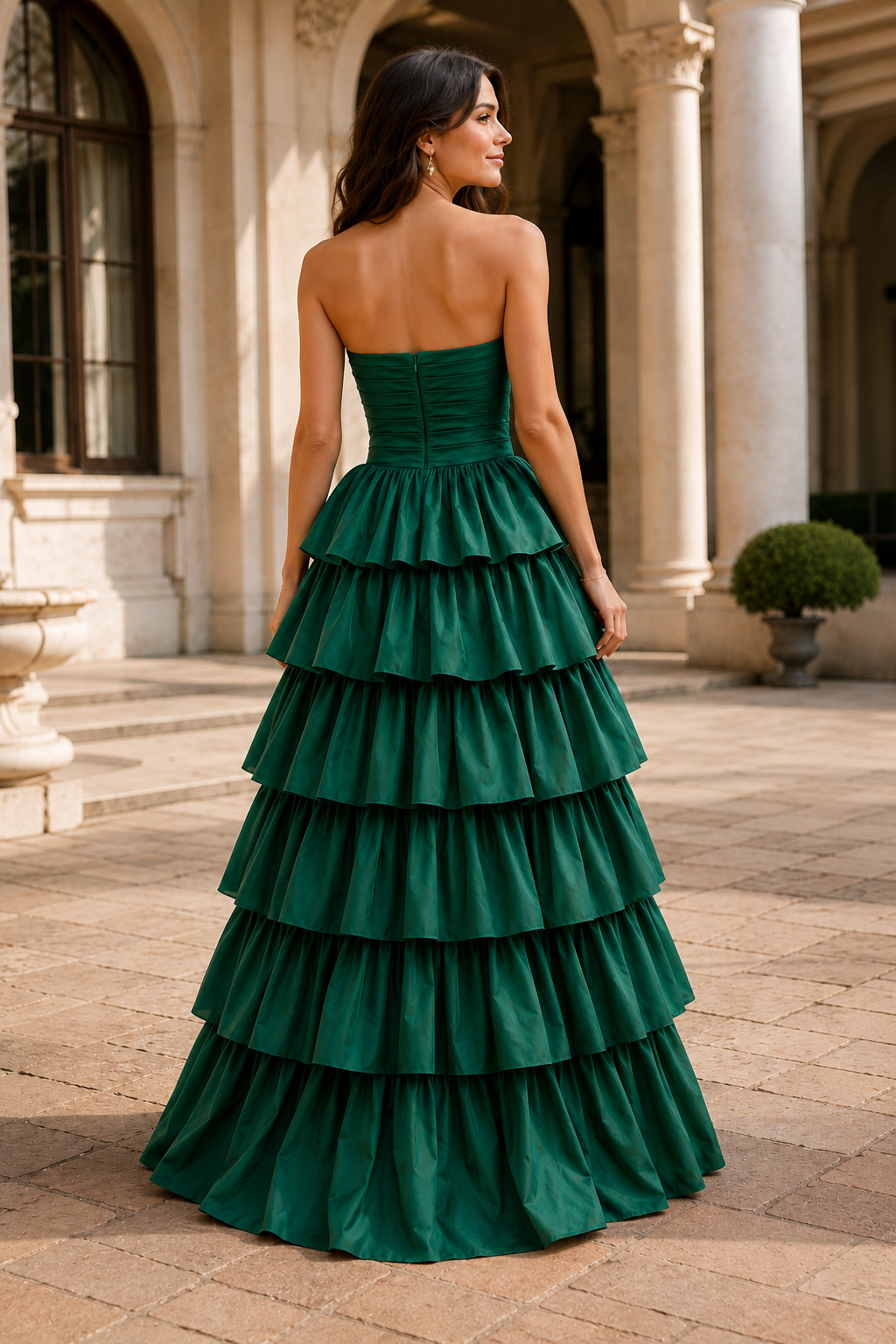 Helthia Strapless Tiered Ruffle Gown with Slit Prom Dress